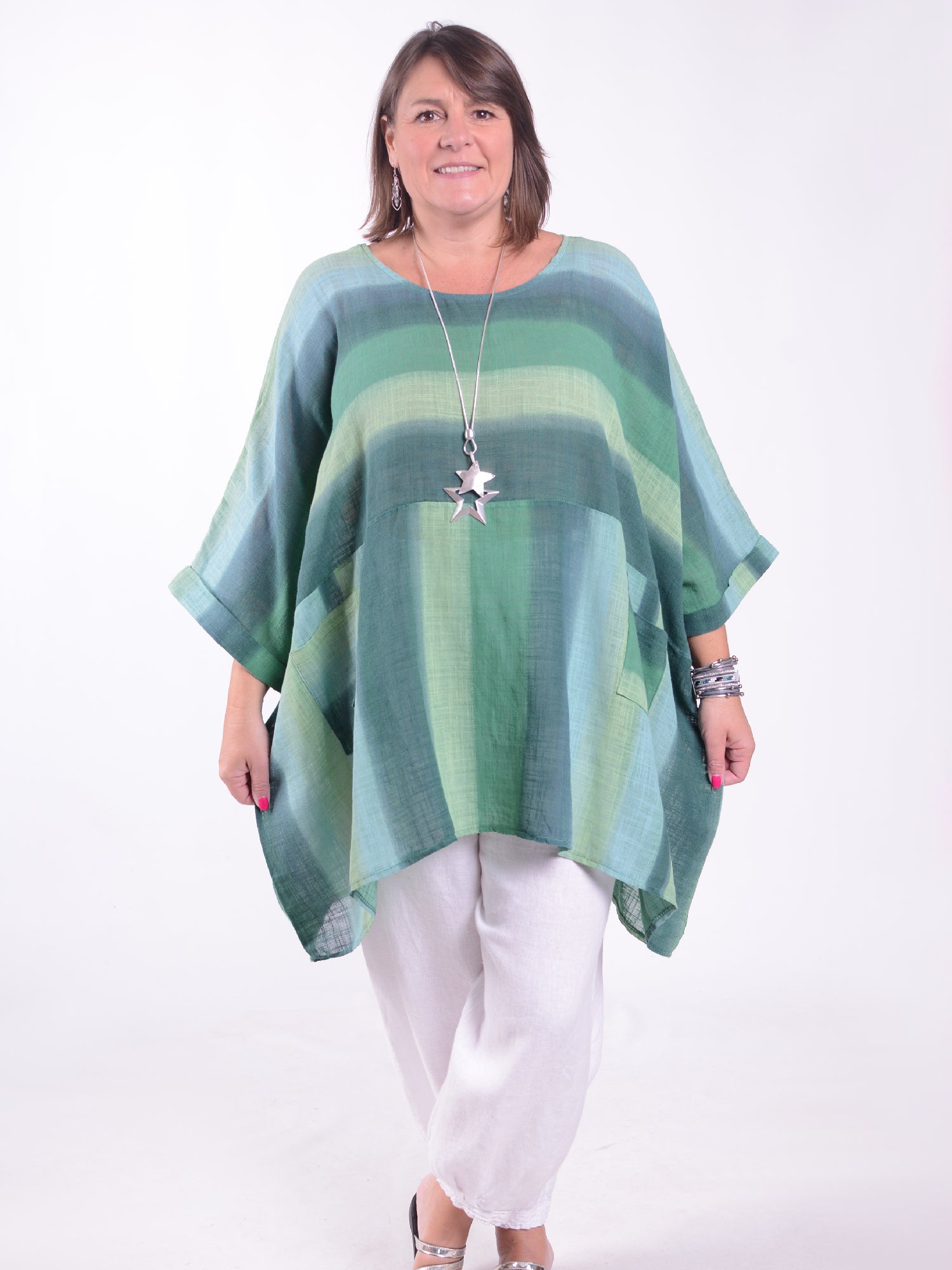 Lagenlook Oversized Cotton Striped Tunic - 10077 STRIPE, Tops & Shirts, Pure Plus Clothing, Lagenlook Clothing, Plus Size Fashion, Over 50 Fashion