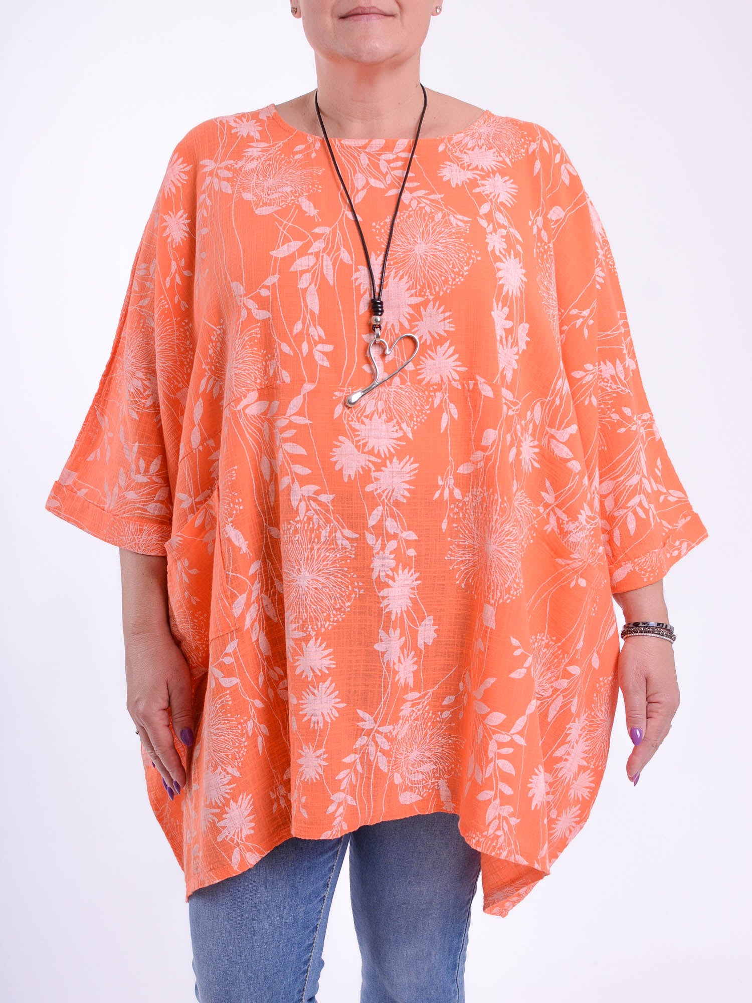 Lagenlook Oversized Cotton Tunic - 10077 FLORAL, Tops & Shirts, Pure Plus Clothing, Lagenlook Clothing, Plus Size Fashion, Over 50 Fashion