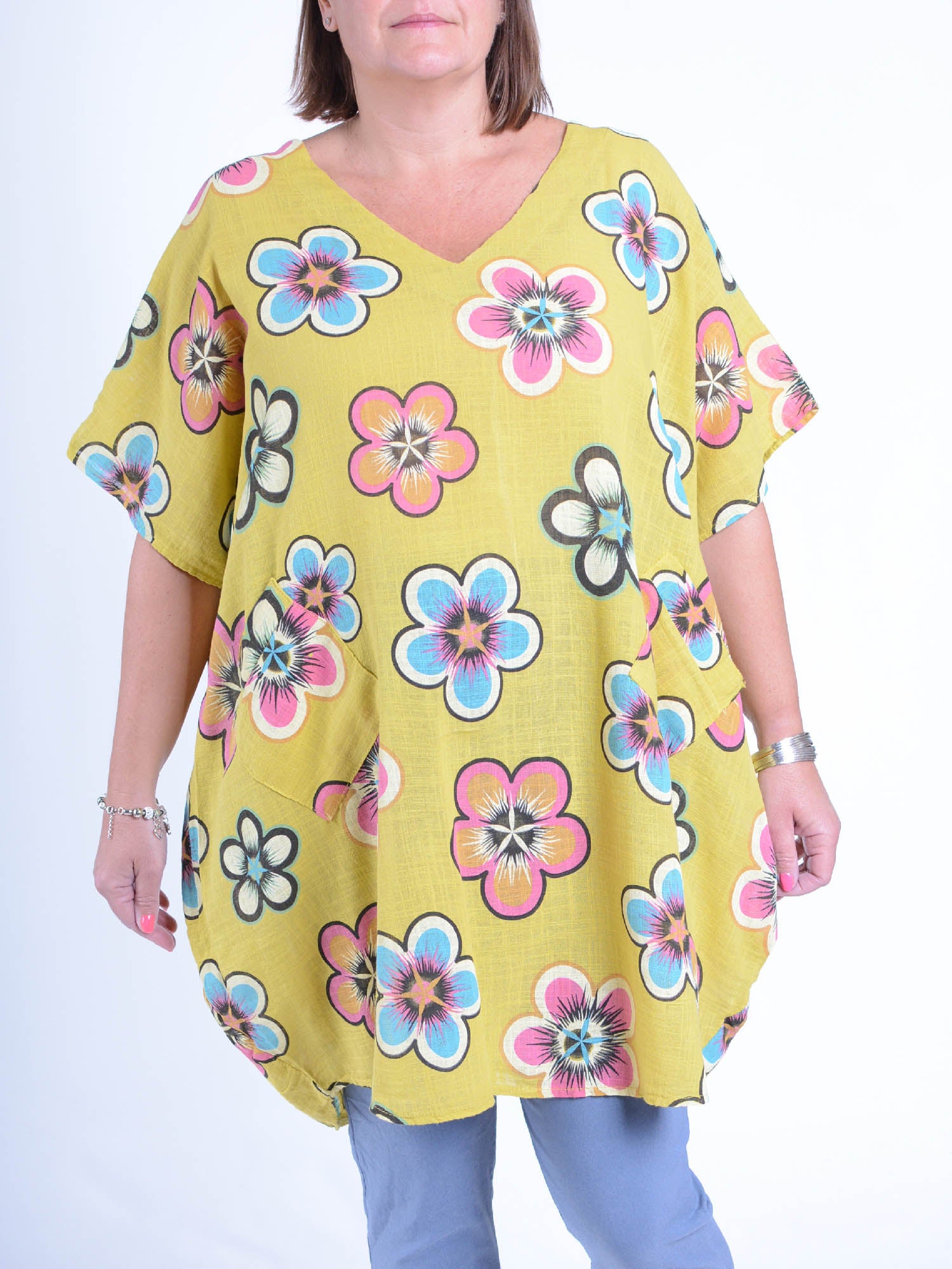 Lightweight Cotton Flower Print Tunic - 10162, , Pure Plus Clothing, Lagenlook Clothing, Plus Size Fashion, Over 50 Fashion