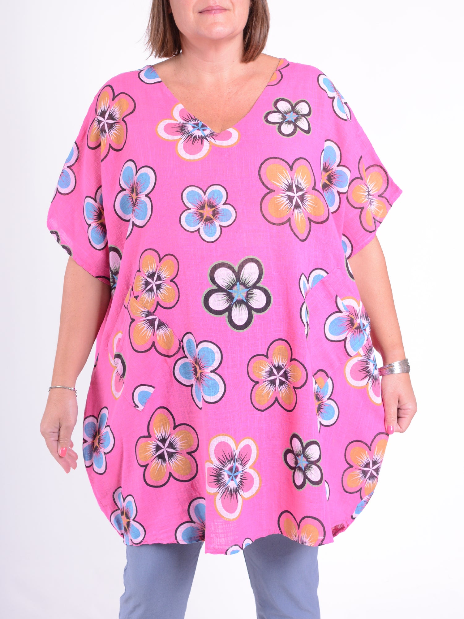 Lightweight Cotton Flower Print Tunic - 10162, , Pure Plus Clothing, Lagenlook Clothing, Plus Size Fashion, Over 50 Fashion