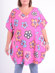 Lightweight Cotton Flower Print Tunic - 10162, , Pure Plus Clothing, Lagenlook Clothing, Plus Size Fashion, Over 50 Fashion