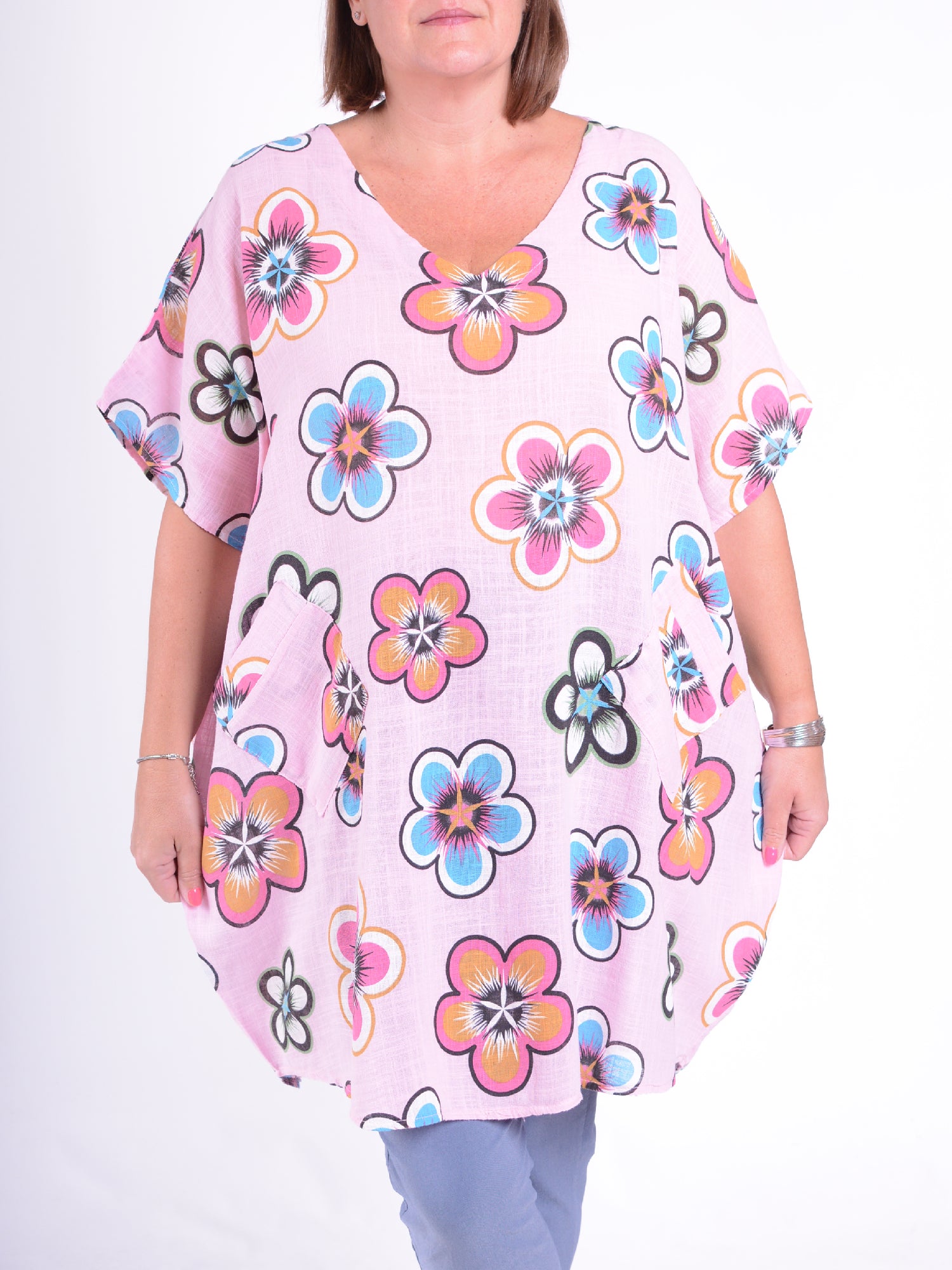Lightweight Cotton Flower Print Tunic - 10162, , Pure Plus Clothing, Lagenlook Clothing, Plus Size Fashion, Over 50 Fashion