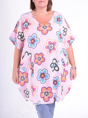 Lightweight Cotton Flower Print Tunic - 10162, , Pure Plus Clothing, Lagenlook Clothing, Plus Size Fashion, Over 50 Fashion