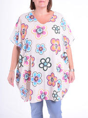 Lightweight Cotton Flower Print Tunic - 10162, , Pure Plus Clothing, Lagenlook Clothing, Plus Size Fashion, Over 50 Fashion