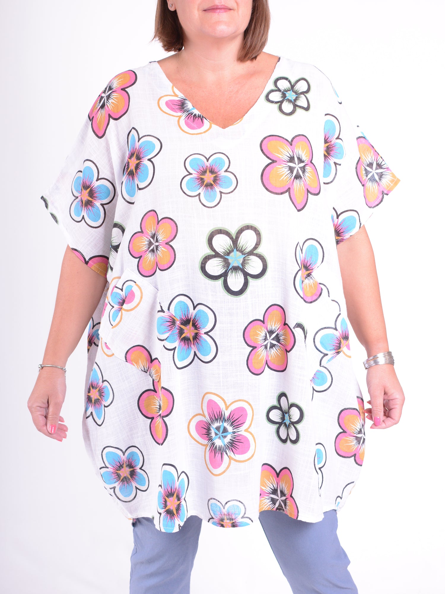 Lightweight Cotton Flower Print Tunic - 10162, , Pure Plus Clothing, Lagenlook Clothing, Plus Size Fashion, Over 50 Fashion