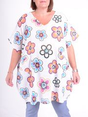 Lightweight Cotton Flower Print Tunic - 10162, , Pure Plus Clothing, Lagenlook Clothing, Plus Size Fashion, Over 50 Fashion