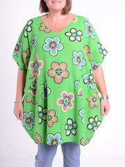 Lightweight Cotton Flower Print Tunic - 10162, , Pure Plus Clothing, Lagenlook Clothing, Plus Size Fashion, Over 50 Fashion