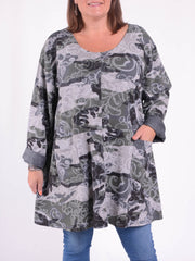 Long Sleeved Stitch Tunic Top - 105151 PATTERNED, Tops & Shirts, Pure Plus Clothing, Lagenlook Clothing, Plus Size Fashion, Over 50 Fashion