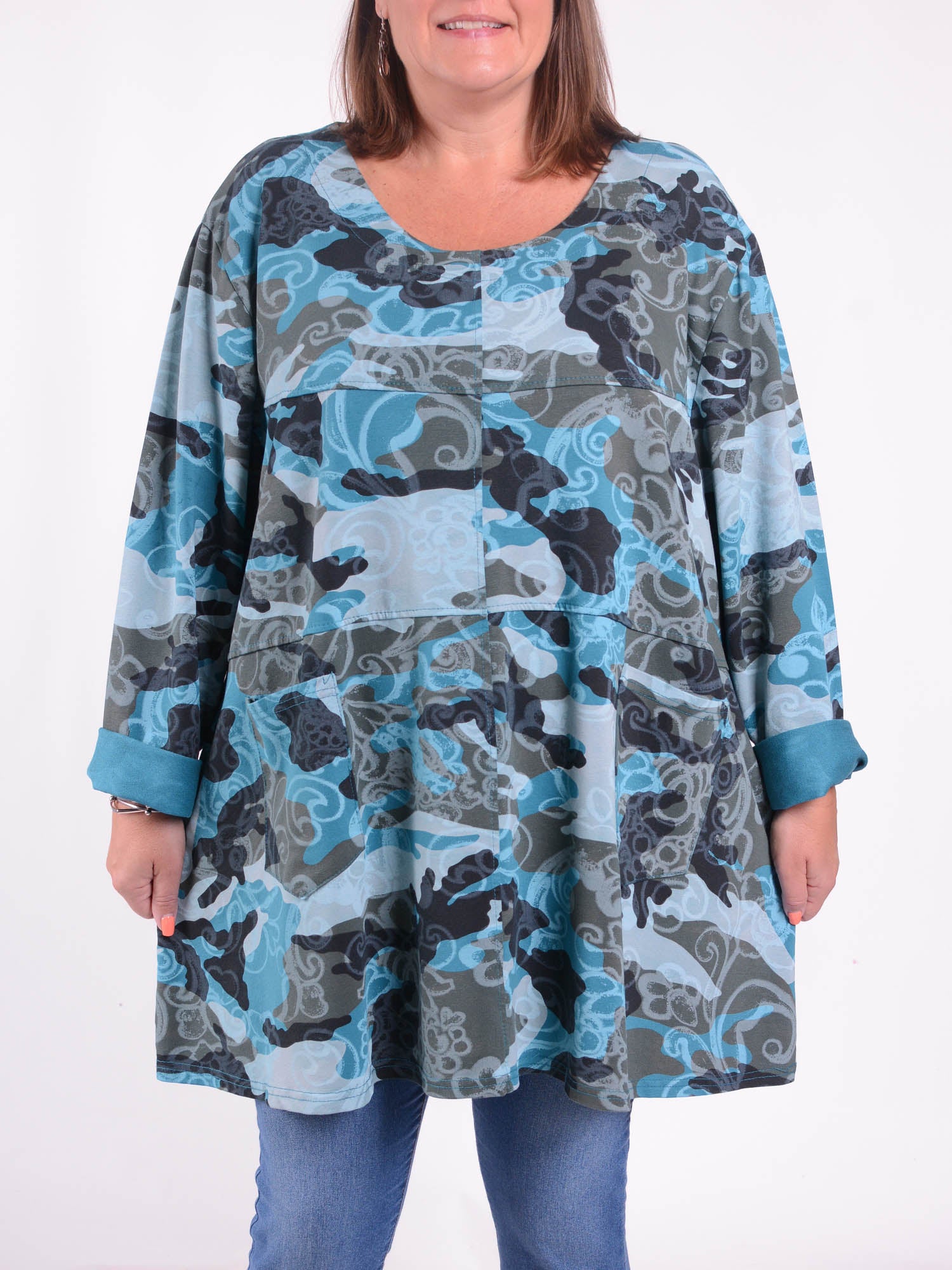 Long Sleeved Stitch Tunic Top - 105151 PATTERNED, Tops & Shirts, Pure Plus Clothing, Lagenlook Clothing, Plus Size Fashion, Over 50 Fashion