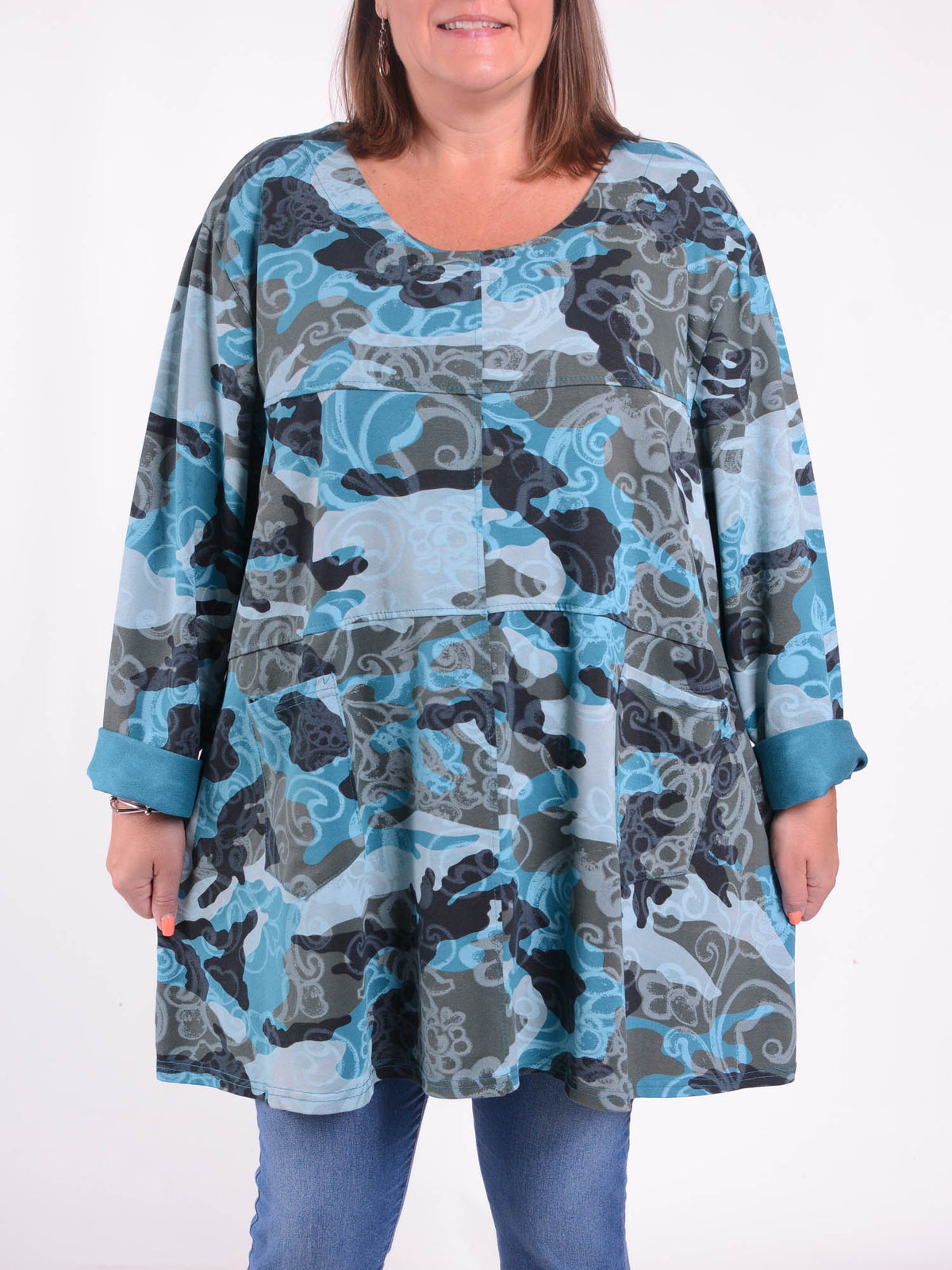 Long Sleeved Stitch Tunic Top - 105151 PATTERNED, Tops & Shirts, Pure Plus Clothing, Lagenlook Clothing, Plus Size Fashion, Over 50 Fashion