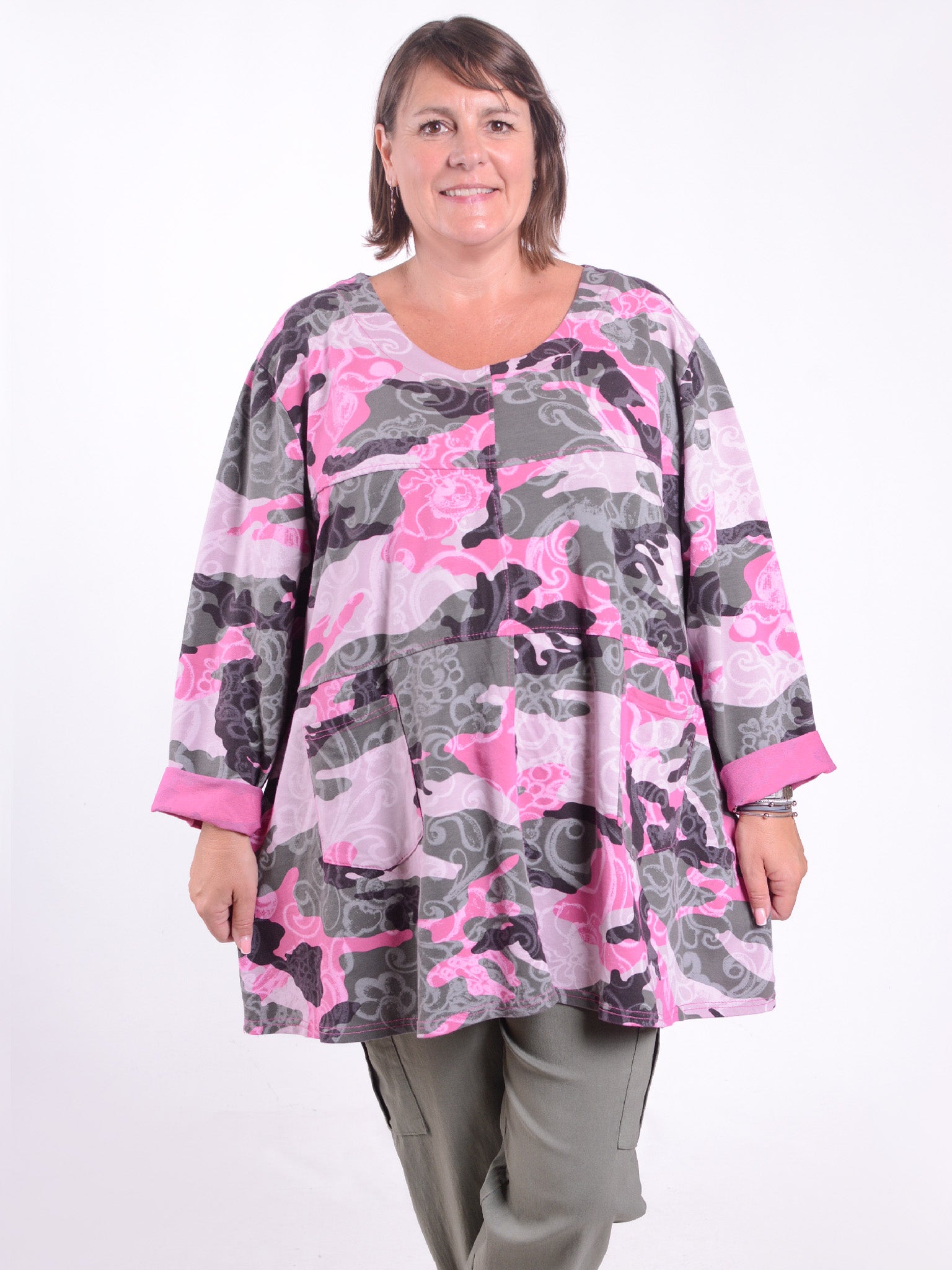 Long Sleeved Stitch Tunic Top - 105151 PATTERNED, Tops & Shirts, Pure Plus Clothing, Lagenlook Clothing, Plus Size Fashion, Over 50 Fashion