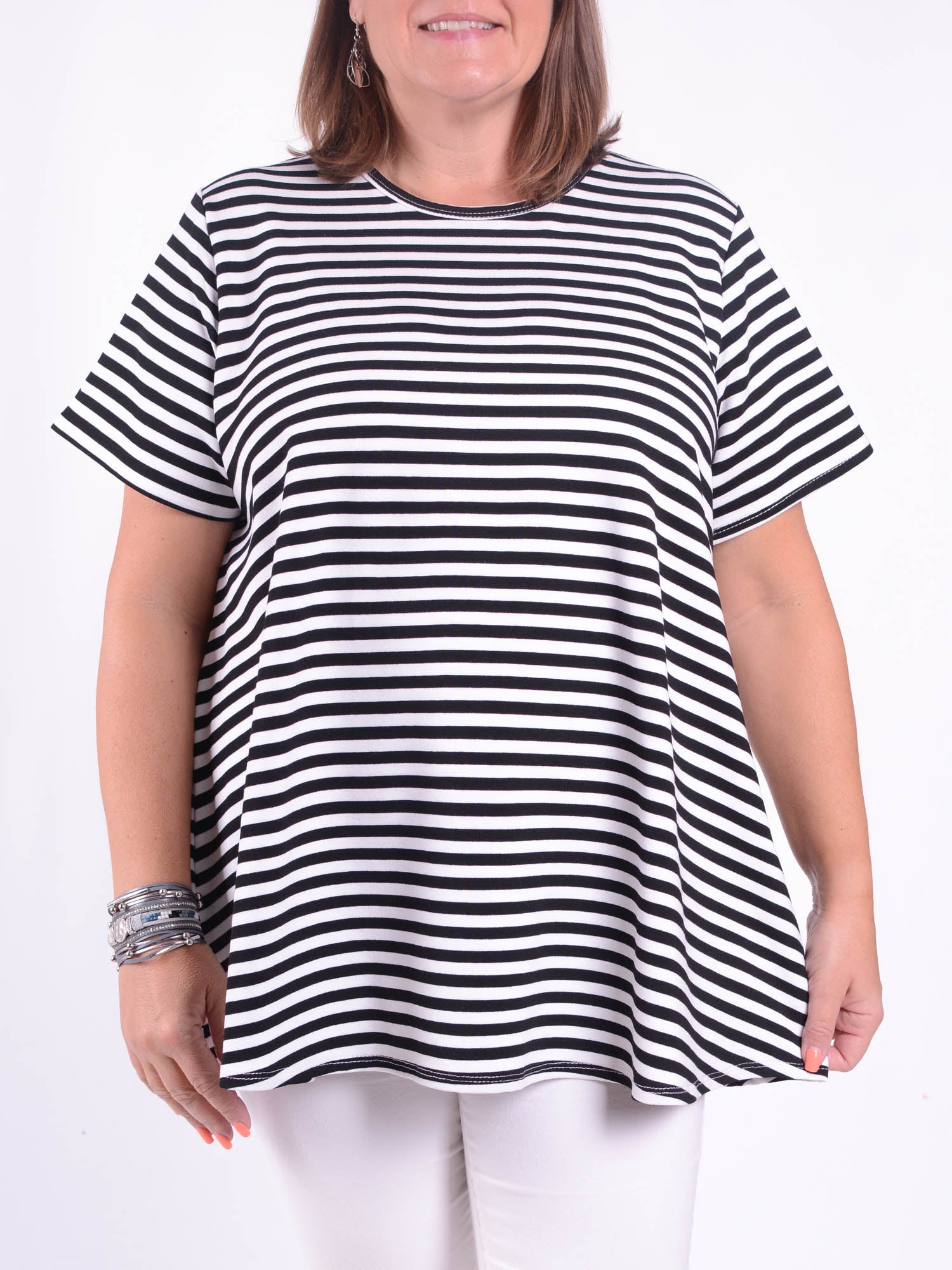 Basic Cotton Swing T Shirt - Round Neck 10516 STRIPE, Tops & Shirts, Pure Plus Clothing, Lagenlook Clothing, Plus Size Fashion, Over 50 Fashion