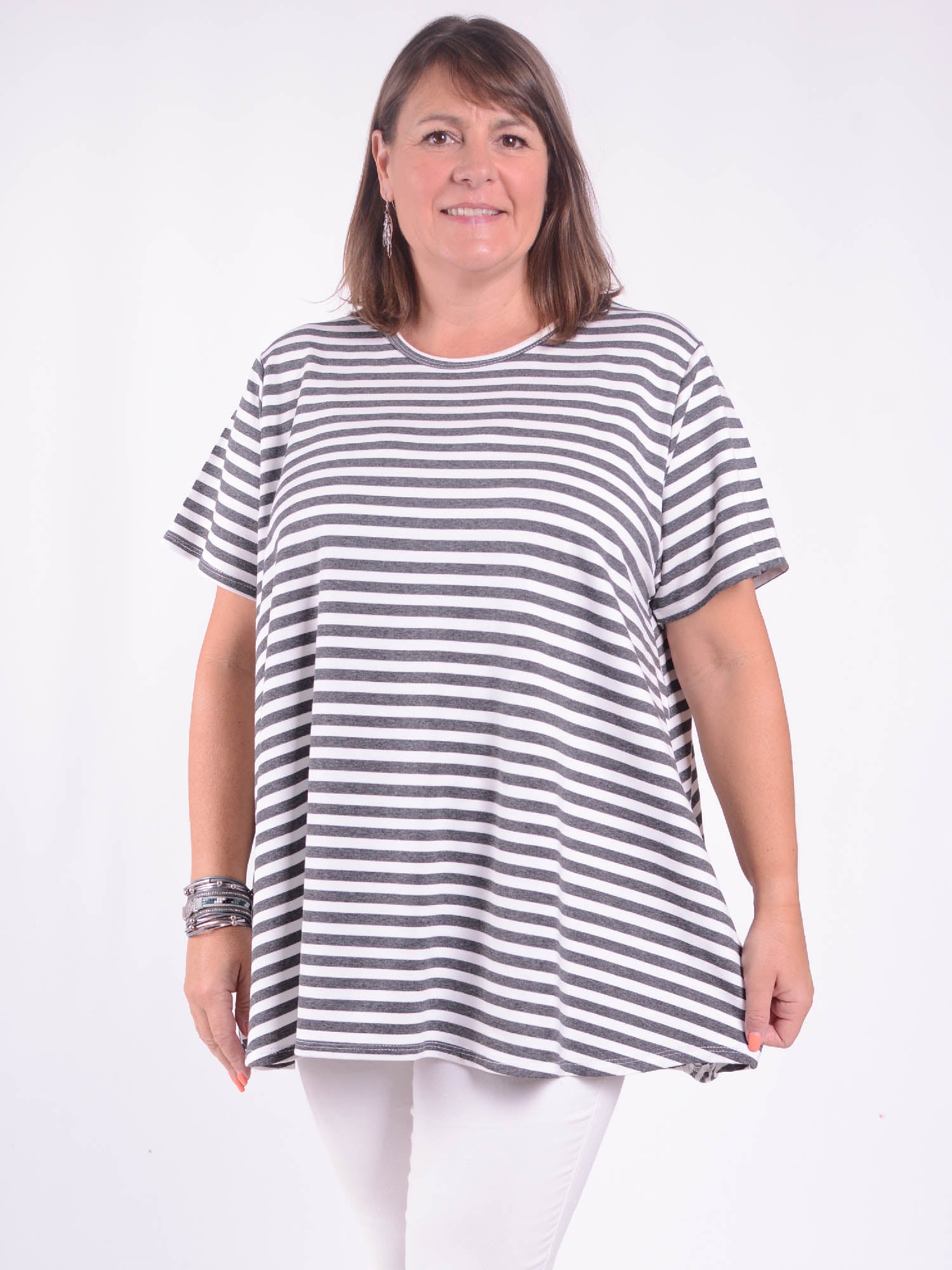 Basic Cotton Swing T Shirt - Round Neck 10516 STRIPE, Tops & Shirts, Pure Plus Clothing, Lagenlook Clothing, Plus Size Fashion, Over 50 Fashion