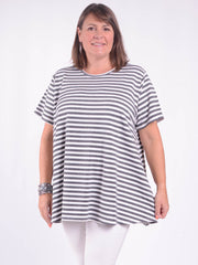 Basic Cotton Swing T Shirt - Round Neck 10516 STRIPE, Tops & Shirts, Pure Plus Clothing, Lagenlook Clothing, Plus Size Fashion, Over 50 Fashion