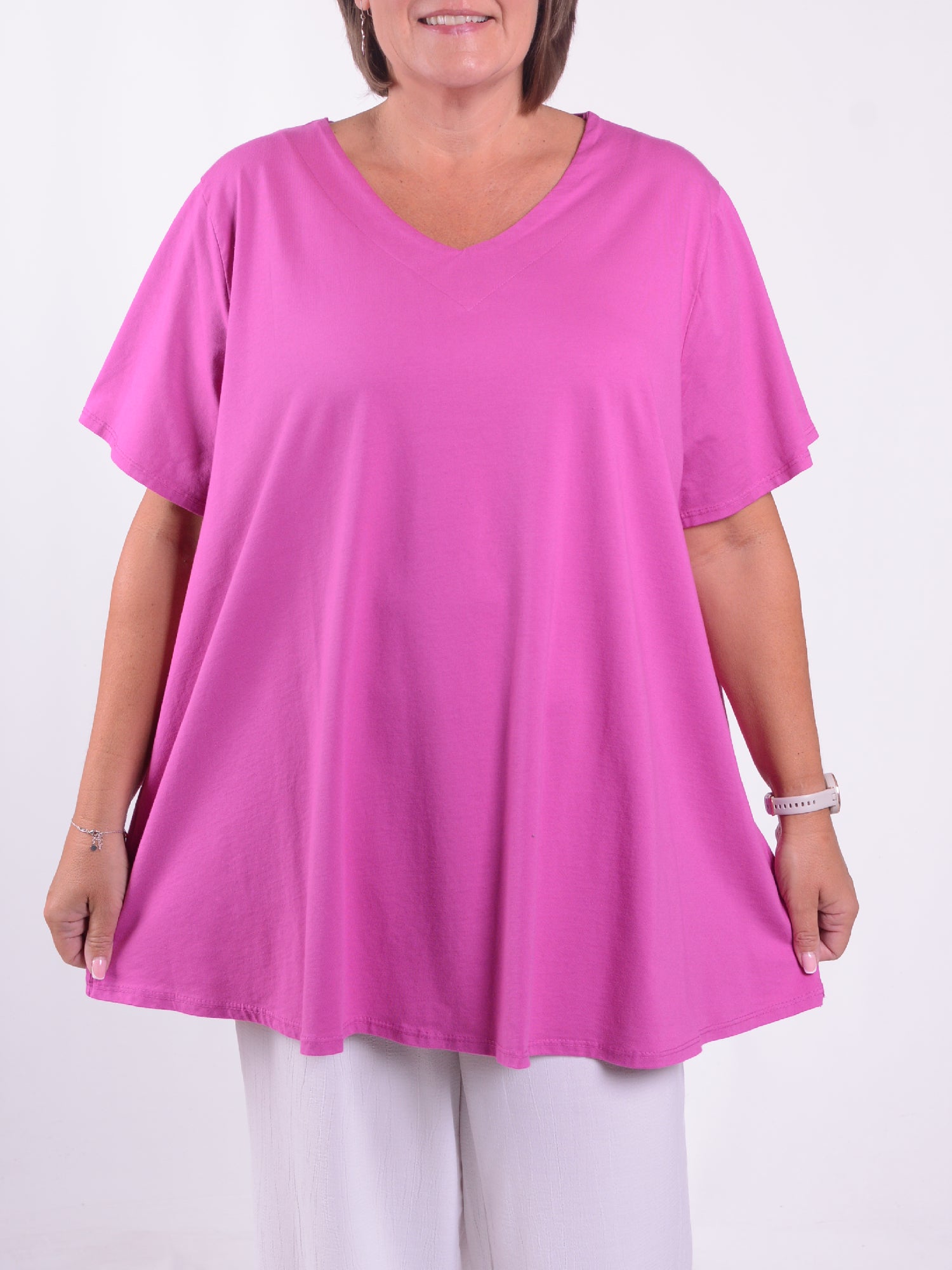 Basic Cotton Swing T Shirt - V Neck 10520, Tops & Shirts, Pure Plus Clothing, Lagenlook Clothing, Plus Size Fashion, Over 50 Fashion