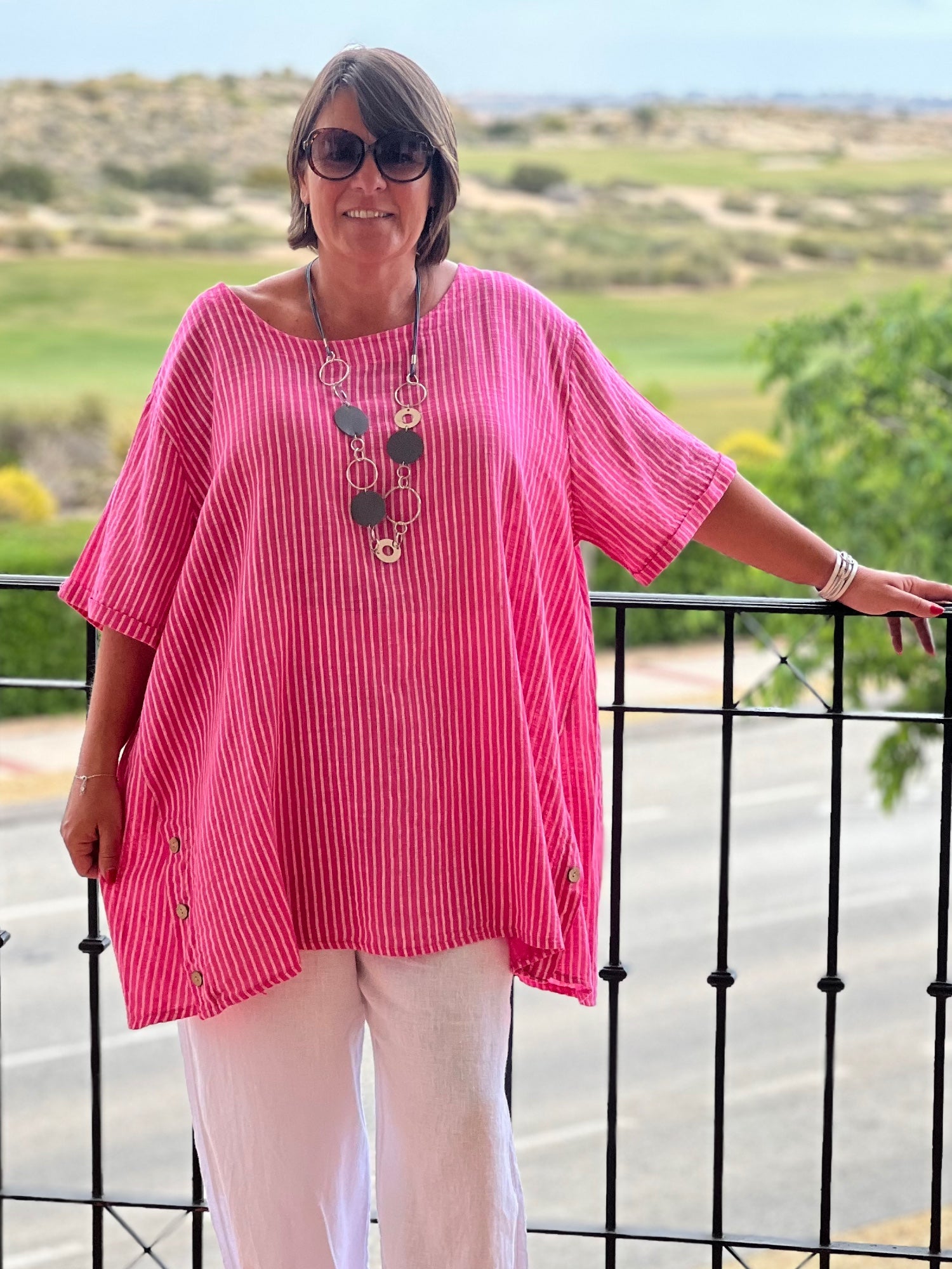 Lagenlook Stripe Cotton Button Tunic - 11684, , Pure Plus Clothing, Lagenlook Clothing, Plus Size Fashion, Over 50 Fashion