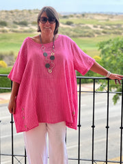 Lagenlook Stripe Cotton Button Tunic - 11684, , Pure Plus Clothing, Lagenlook Clothing, Plus Size Fashion, Over 50 Fashion