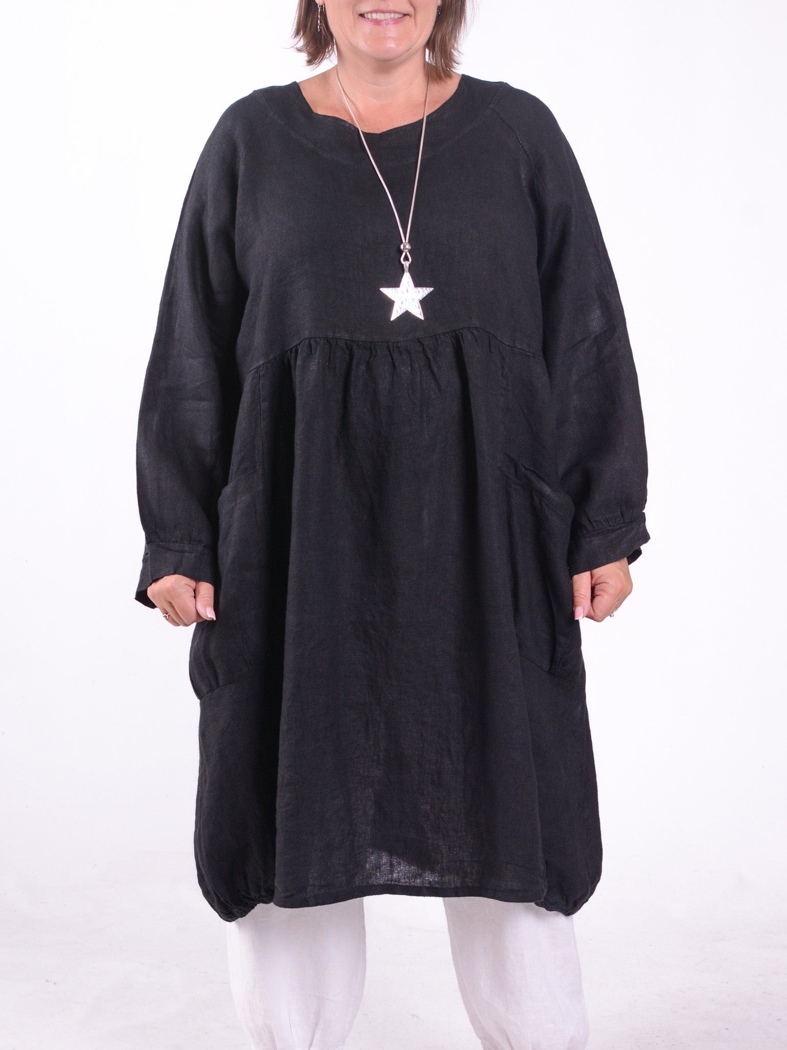 Lagenlook Linen Dress with Pockets - 12238, , Pure Plus Clothing, Lagenlook Clothing, Plus Size Fashion, Over 50 Fashion