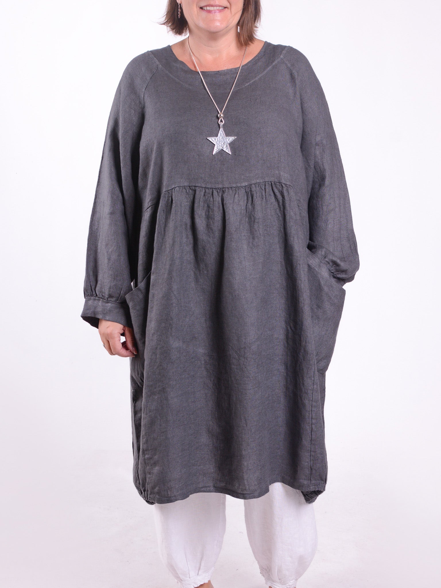 Lagenlook Linen Dress with Pockets - 12238, , Pure Plus Clothing, Lagenlook Clothing, Plus Size Fashion, Over 50 Fashion