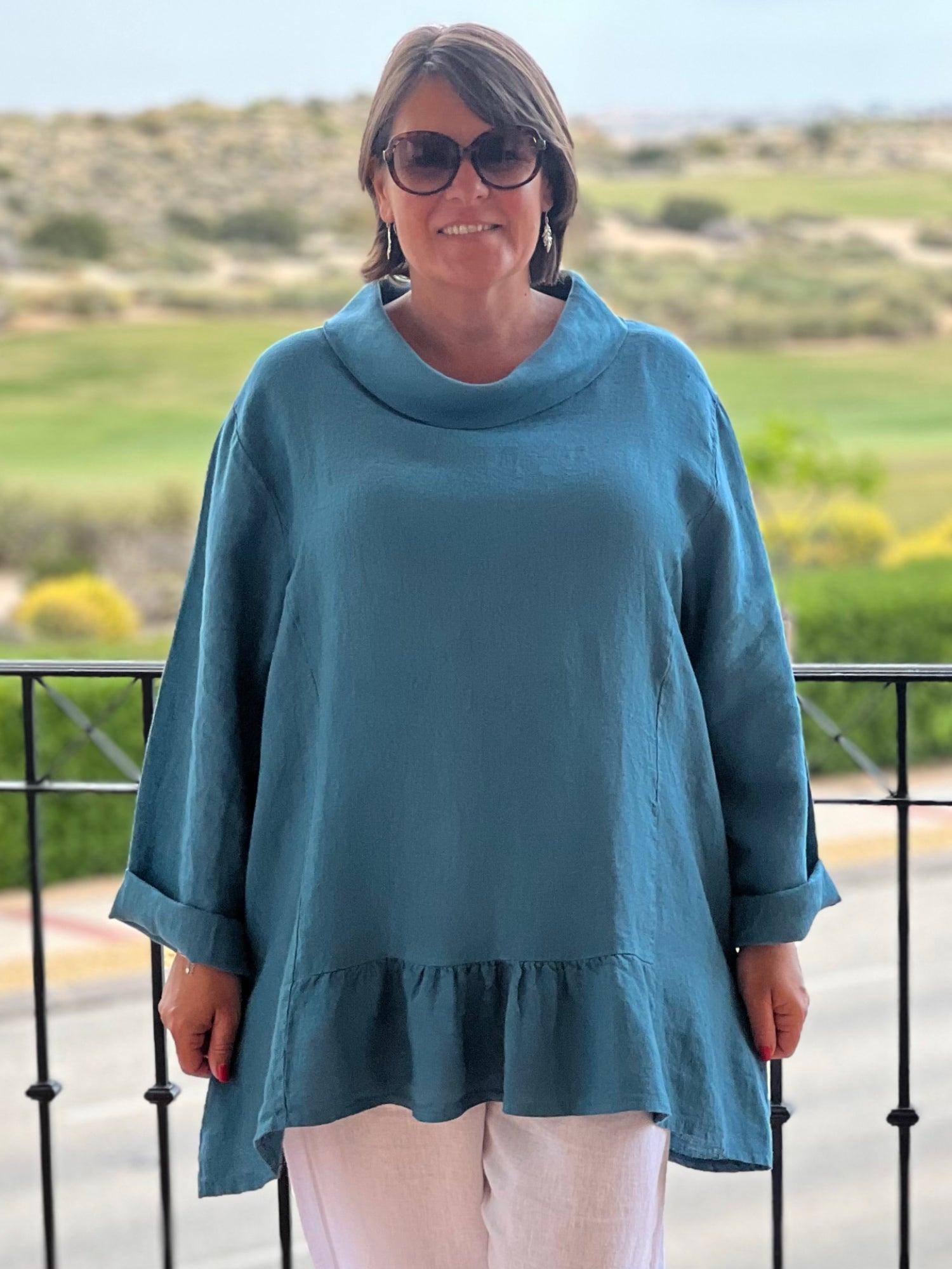 Cowl Neck Linen Tunic - 12448, , Pure Plus Clothing, Lagenlook Clothing, Plus Size Fashion, Over 50 Fashion