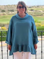 Cowl Neck Linen Tunic - 12448, , Pure Plus Clothing, Lagenlook Clothing, Plus Size Fashion, Over 50 Fashion