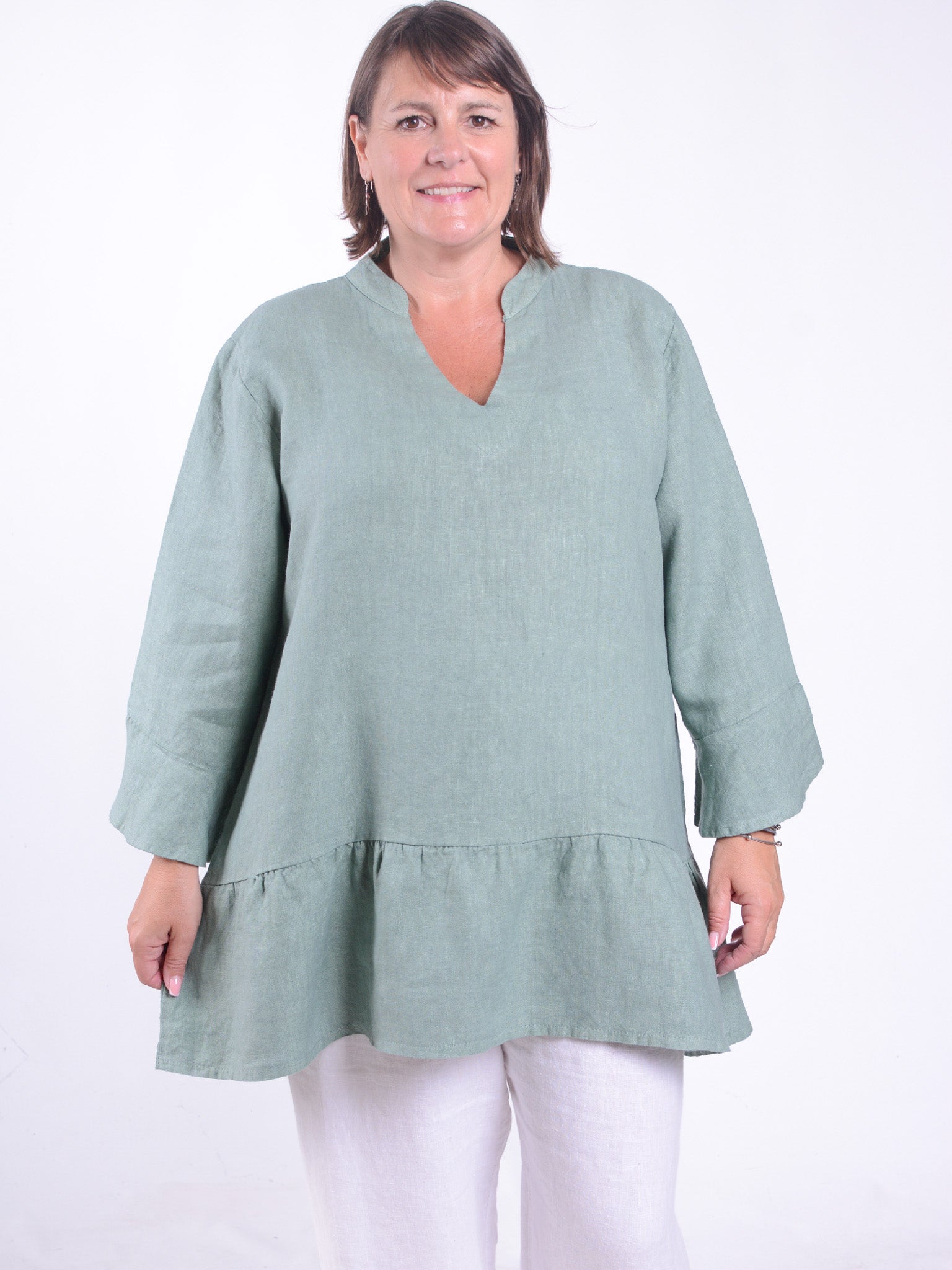 Bell Sleeve Linen Tunic - 12426, , Pure Plus Clothing, Lagenlook Clothing, Plus Size Fashion, Over 50 Fashion