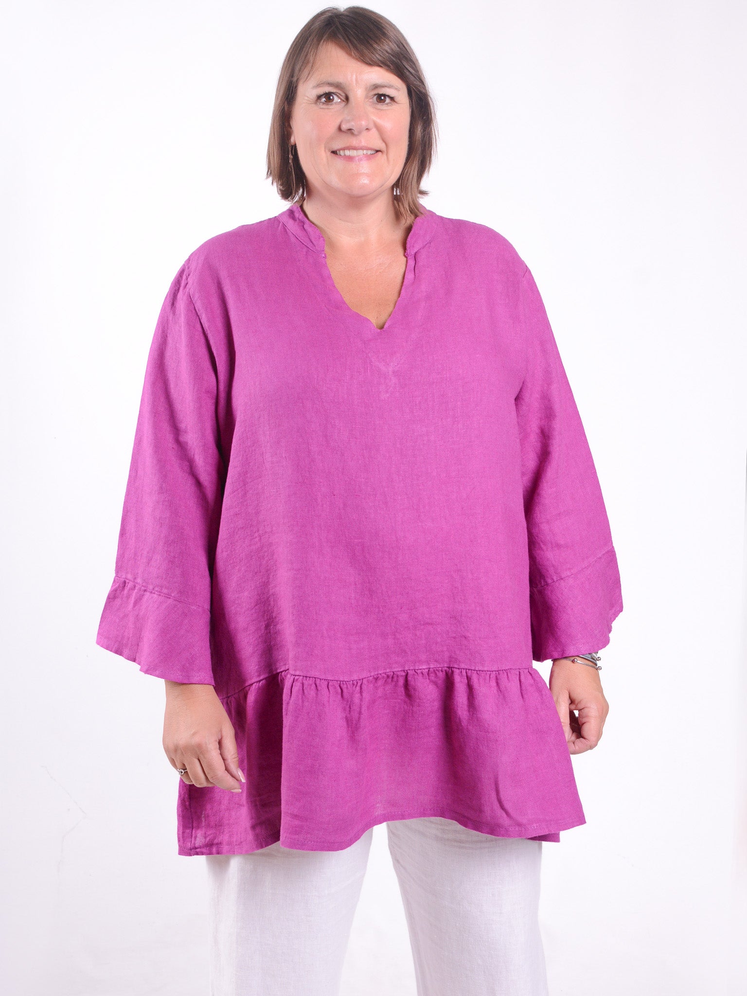 Bell Sleeve Linen Tunic - 12426, , Pure Plus Clothing, Lagenlook Clothing, Plus Size Fashion, Over 50 Fashion