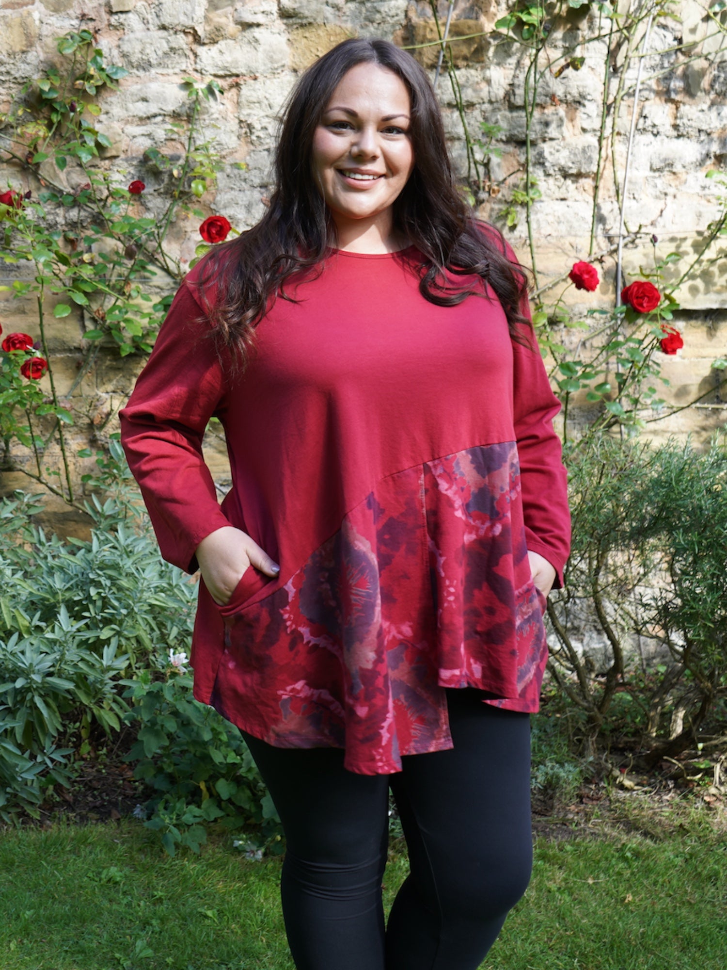 Patterned Asymmetric Hem Tunic with Pockets - 12452, Tunic, Pure Plus Clothing, Lagenlook Clothing, Plus Size Fashion, Over 50 Fashion