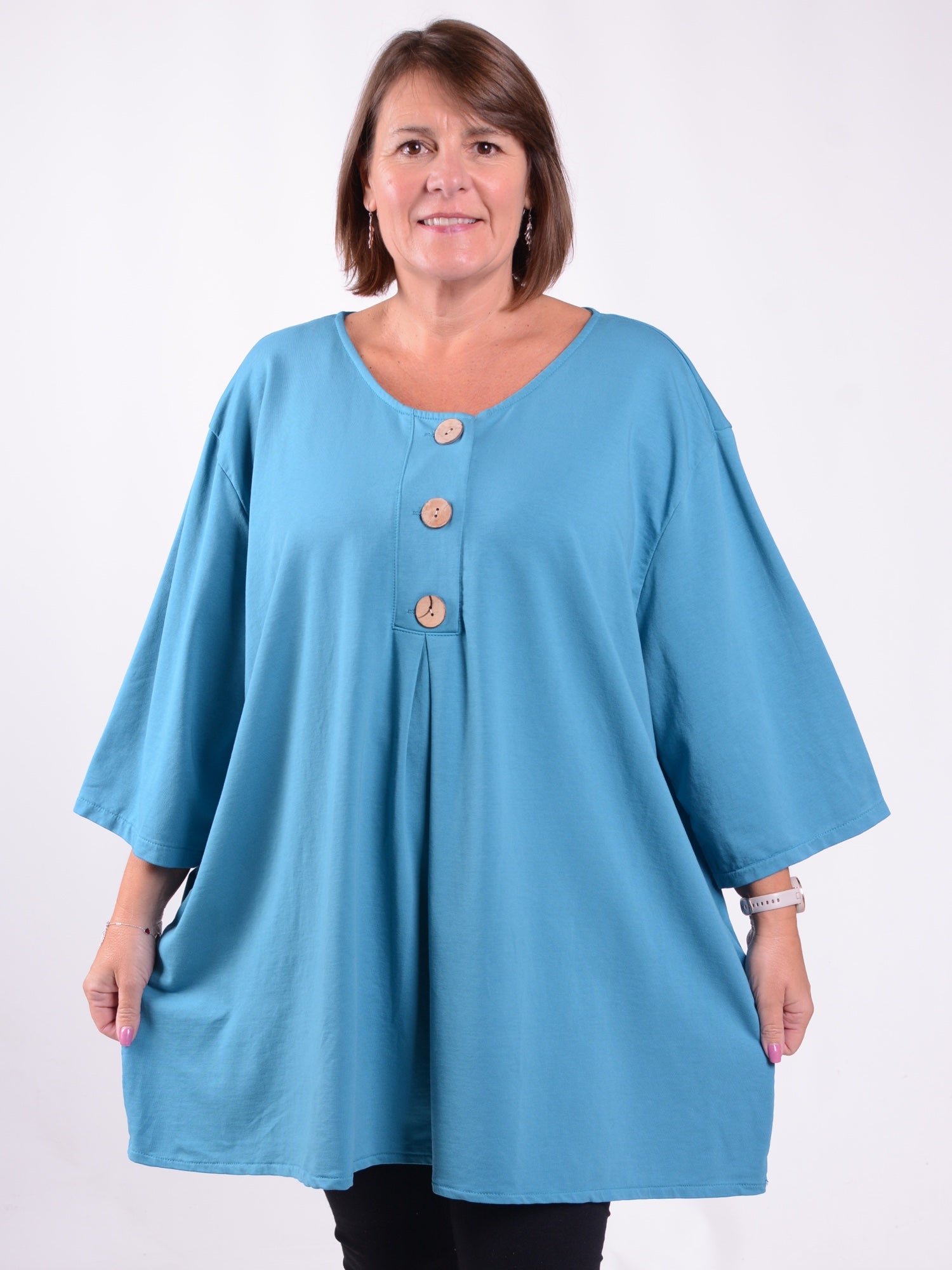 Lagenlook Jersey Cotton Button Tunic - 12551 C, , Pure Plus Clothing, Lagenlook Clothing, Plus Size Fashion, Over 50 Fashion