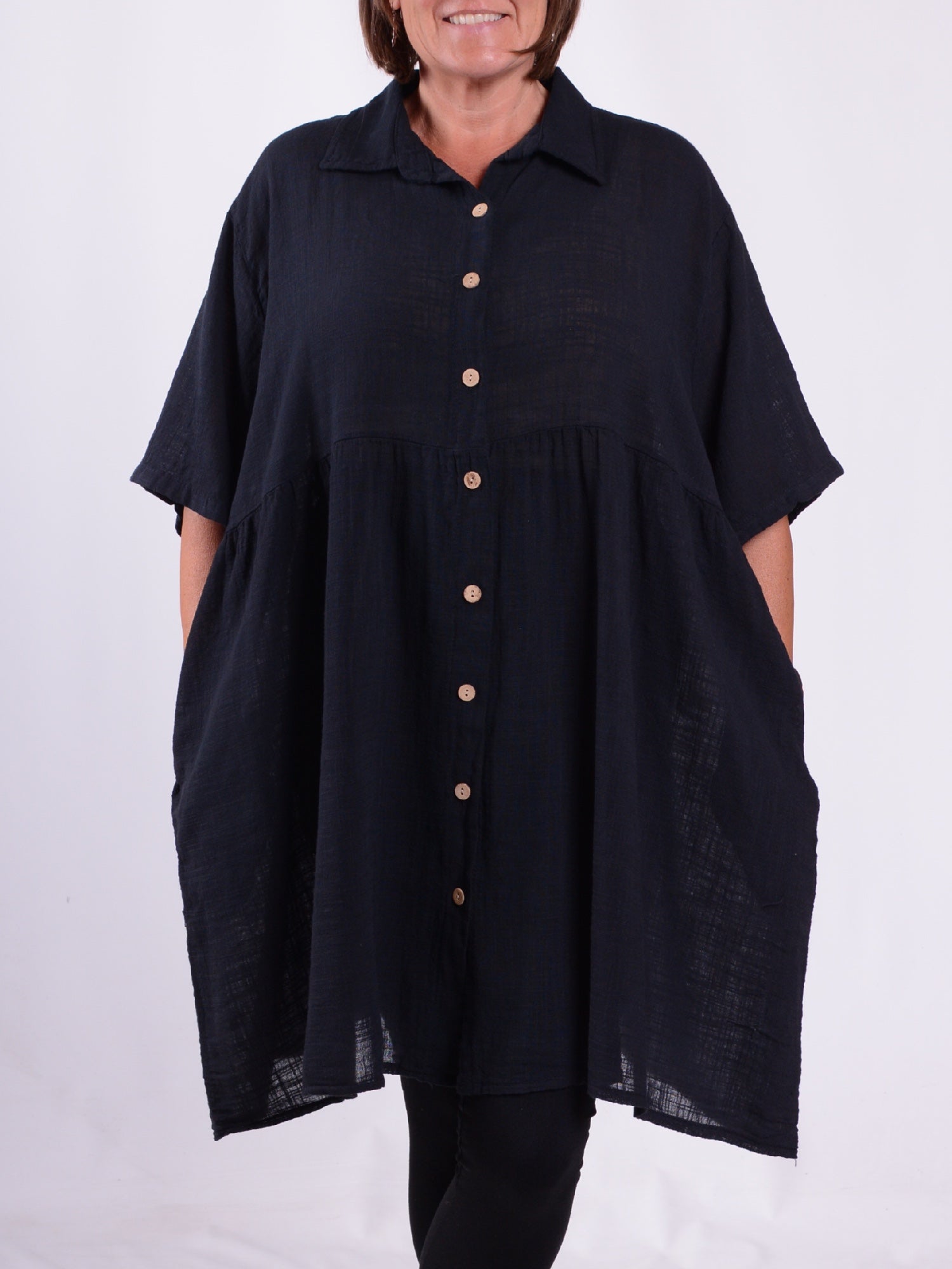 Lightweight Cotton Button Through Tunic Dress - 13150, , Pure Plus Clothing, Lagenlook Clothing, Plus Size Fashion, Over 50 Fashion
