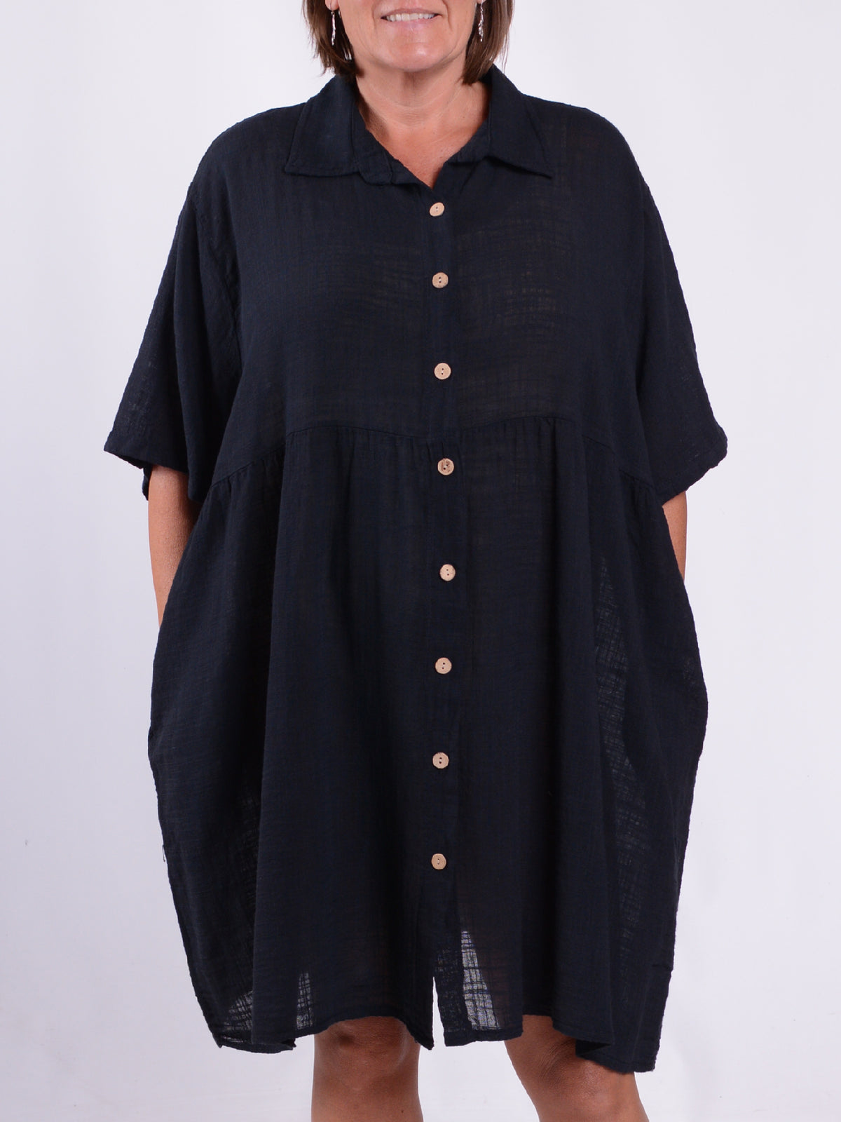 Lightweight Cotton Button Through Tunic Dress - 13150, , Pure Plus Clothing, Lagenlook Clothing, Plus Size Fashion, Over 50 Fashion
