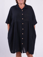 Lightweight Cotton Button Through Tunic Dress - 13150, , Pure Plus Clothing, Lagenlook Clothing, Plus Size Fashion, Over 50 Fashion
