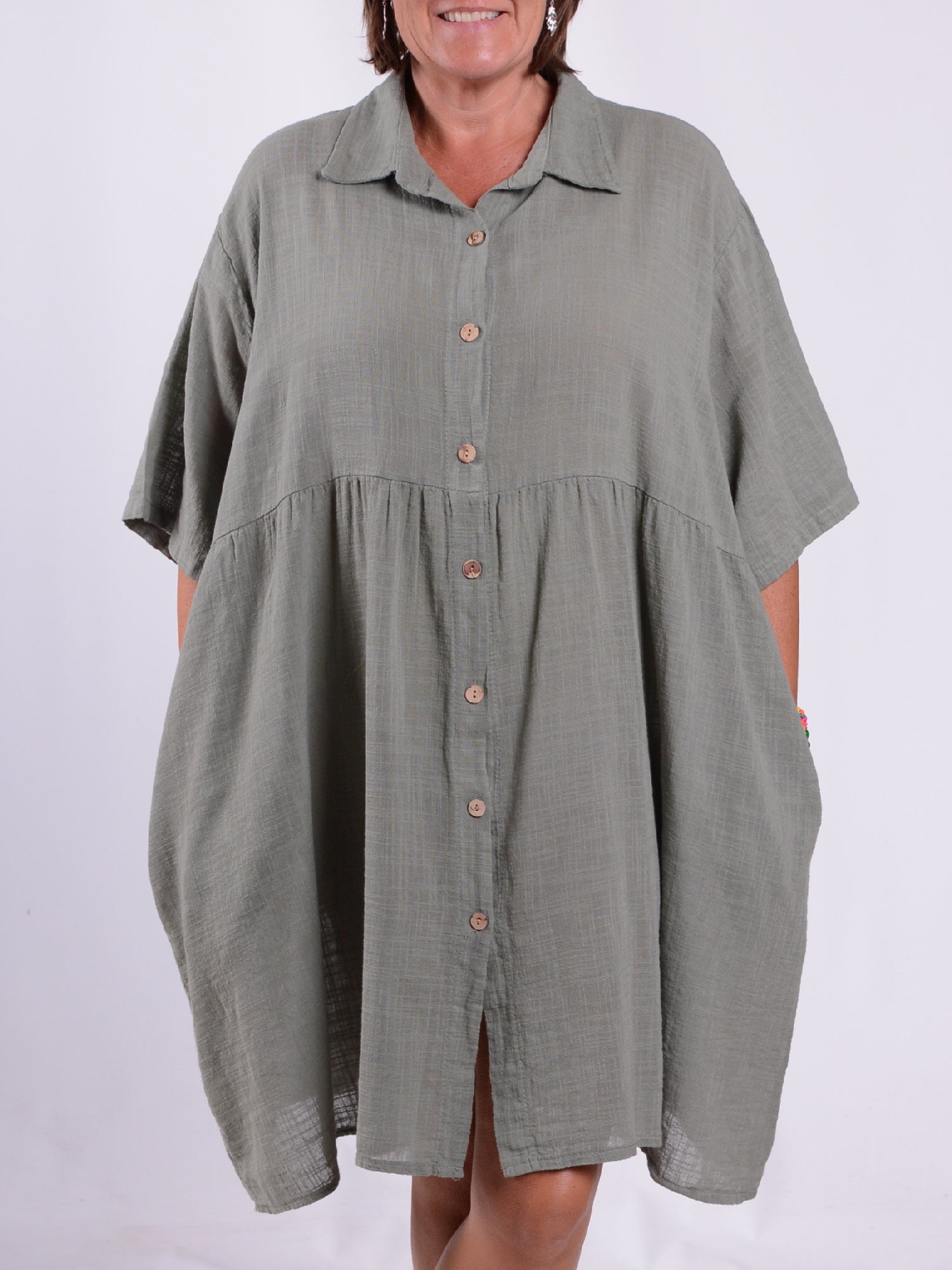Lightweight Cotton Button Through Tunic Dress - 13150, , Pure Plus Clothing, Lagenlook Clothing, Plus Size Fashion, Over 50 Fashion