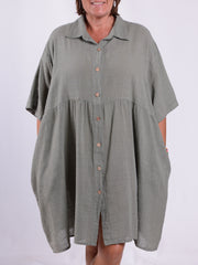 Lightweight Cotton Button Through Tunic Dress - 13150, , Pure Plus Clothing, Lagenlook Clothing, Plus Size Fashion, Over 50 Fashion