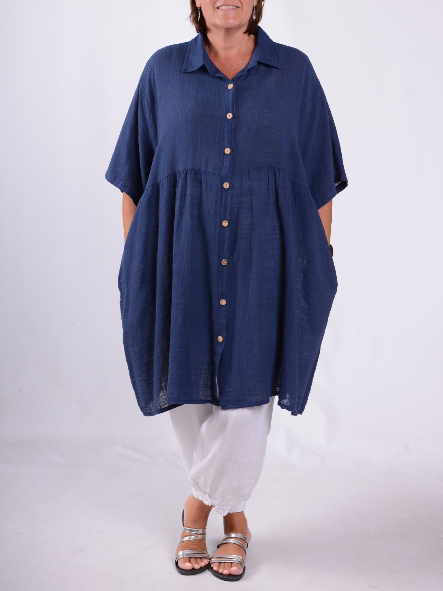Lightweight Cotton Button Through Tunic Dress - 13150, , Pure Plus Clothing, Lagenlook Clothing, Plus Size Fashion, Over 50 Fashion