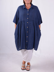 Lightweight Cotton Button Through Tunic Dress - 13150, , Pure Plus Clothing, Lagenlook Clothing, Plus Size Fashion, Over 50 Fashion