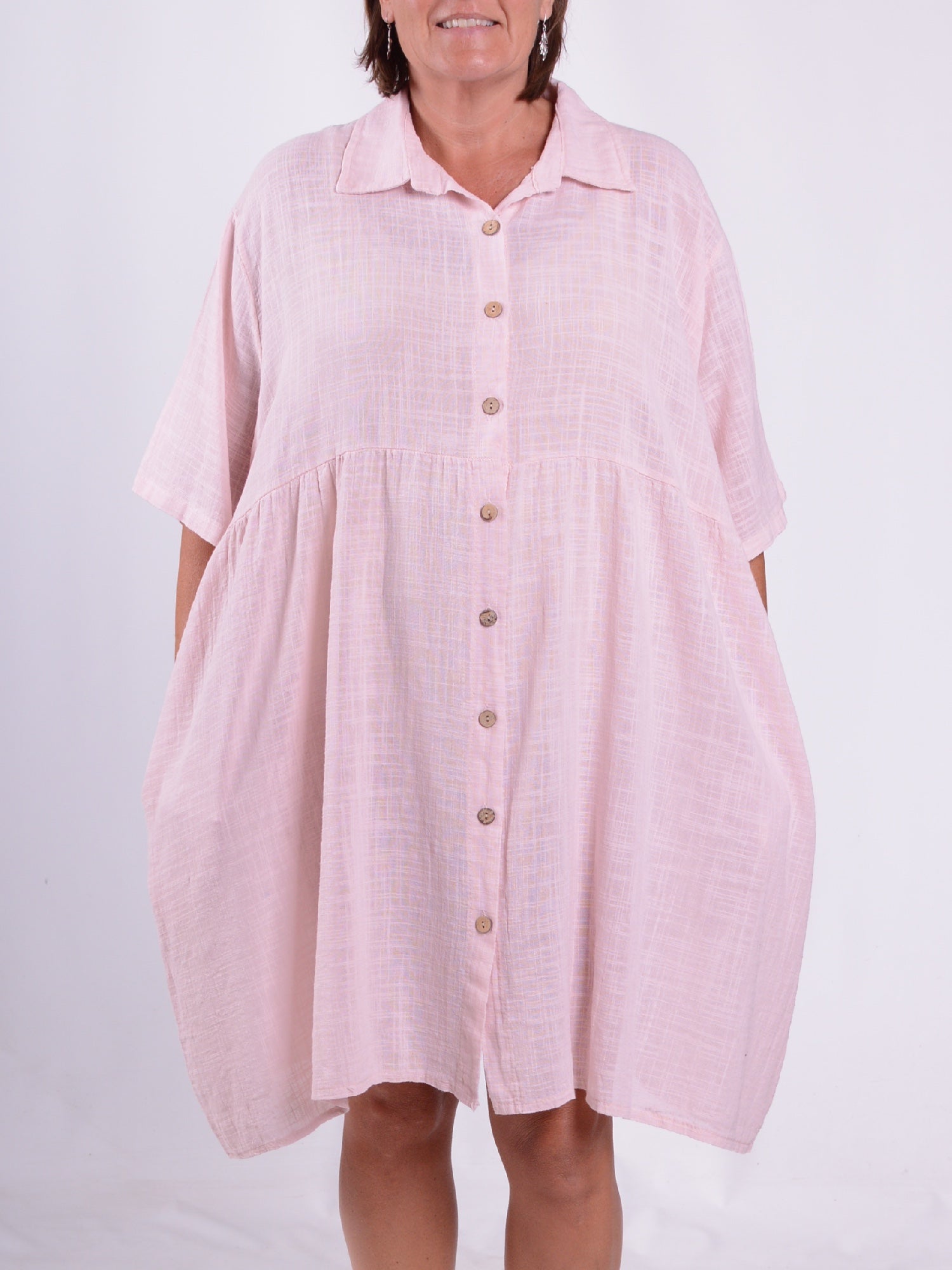 Lightweight Cotton Button Through Tunic Dress - 13150, , Pure Plus Clothing, Lagenlook Clothing, Plus Size Fashion, Over 50 Fashion