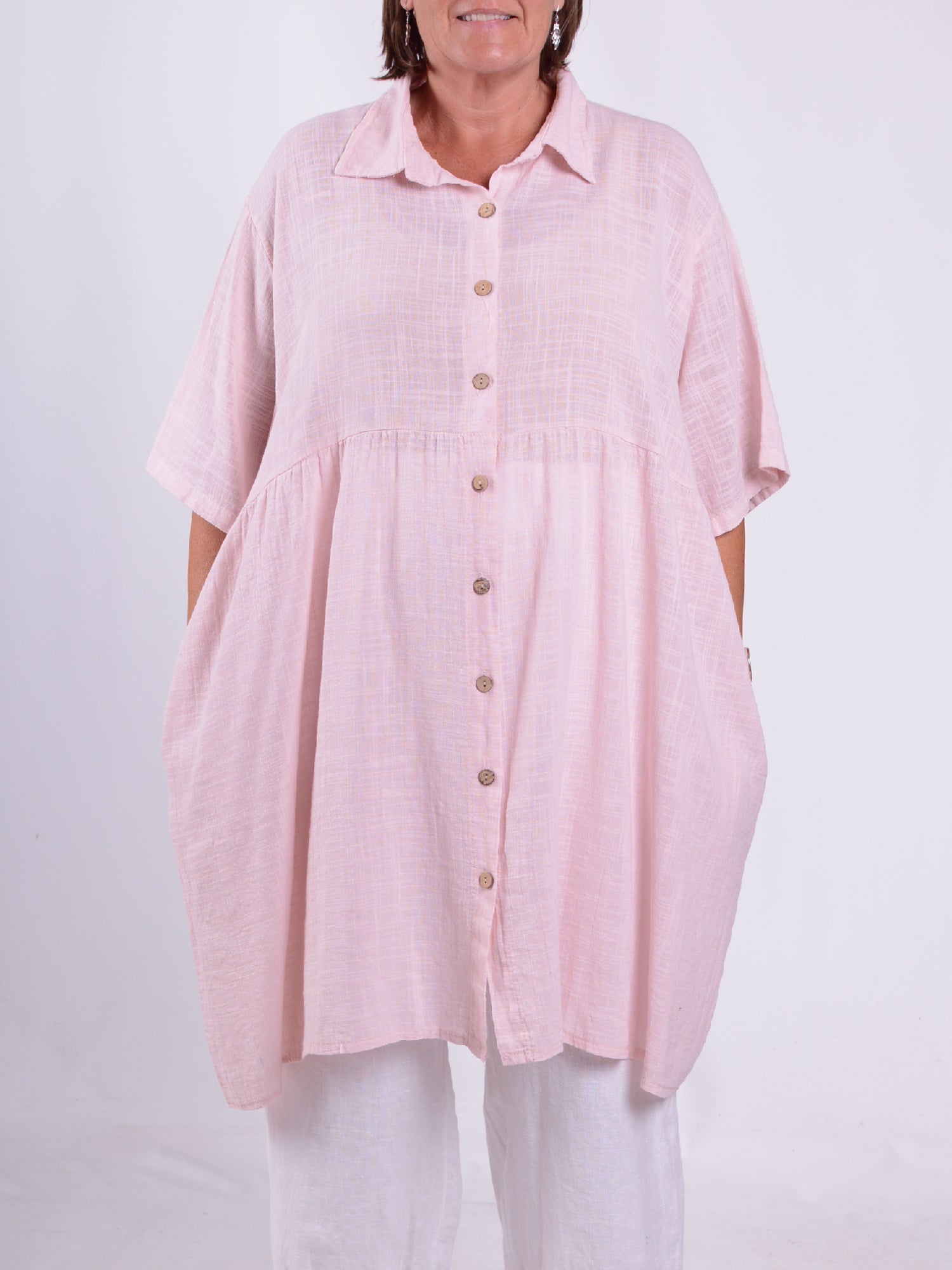 Lightweight Cotton Button Through Tunic Dress - 13150, , Pure Plus Clothing, Lagenlook Clothing, Plus Size Fashion, Over 50 Fashion