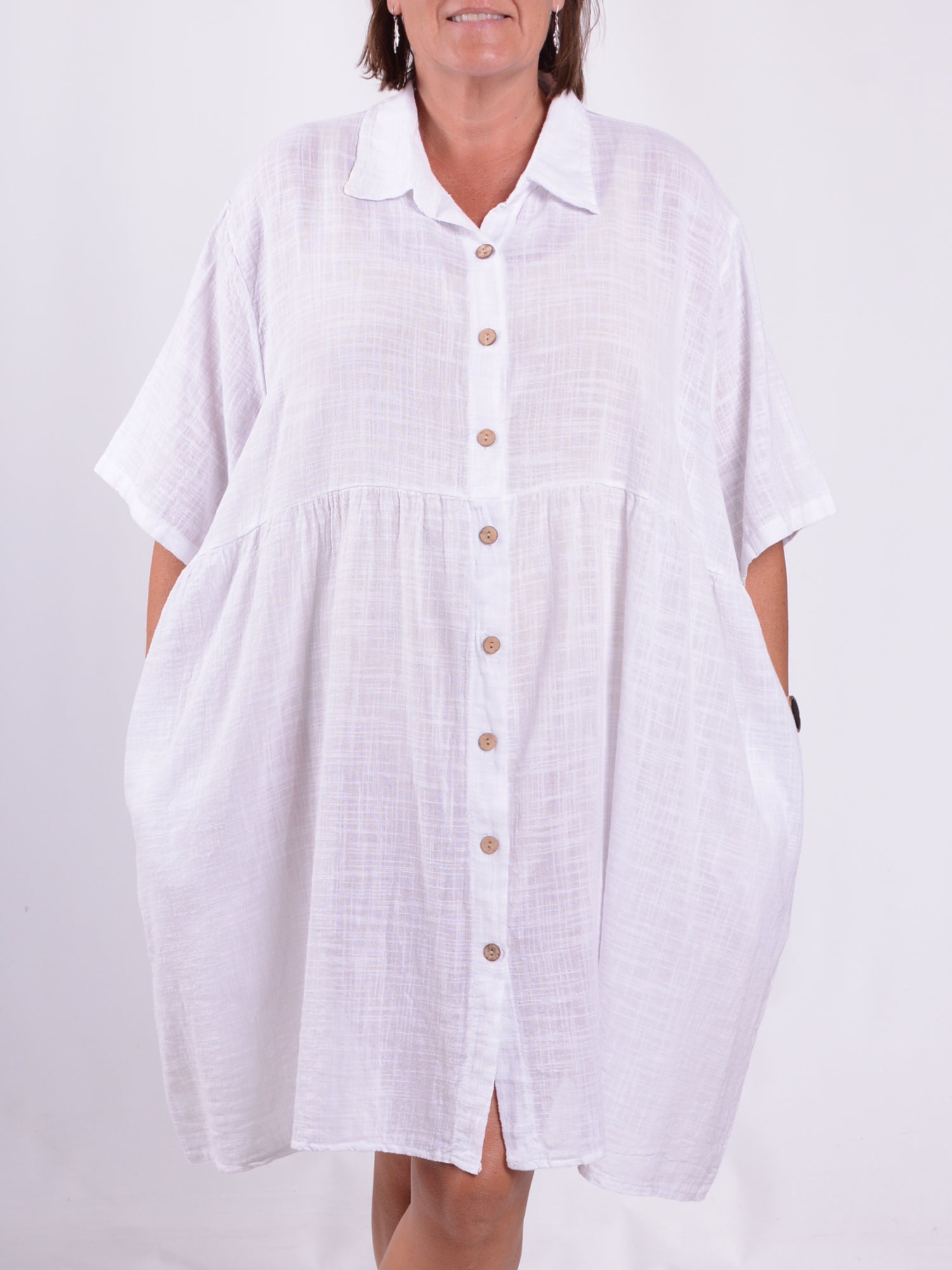 Lightweight Cotton Button Through Tunic Dress - 13150, , Pure Plus Clothing, Lagenlook Clothing, Plus Size Fashion, Over 50 Fashion