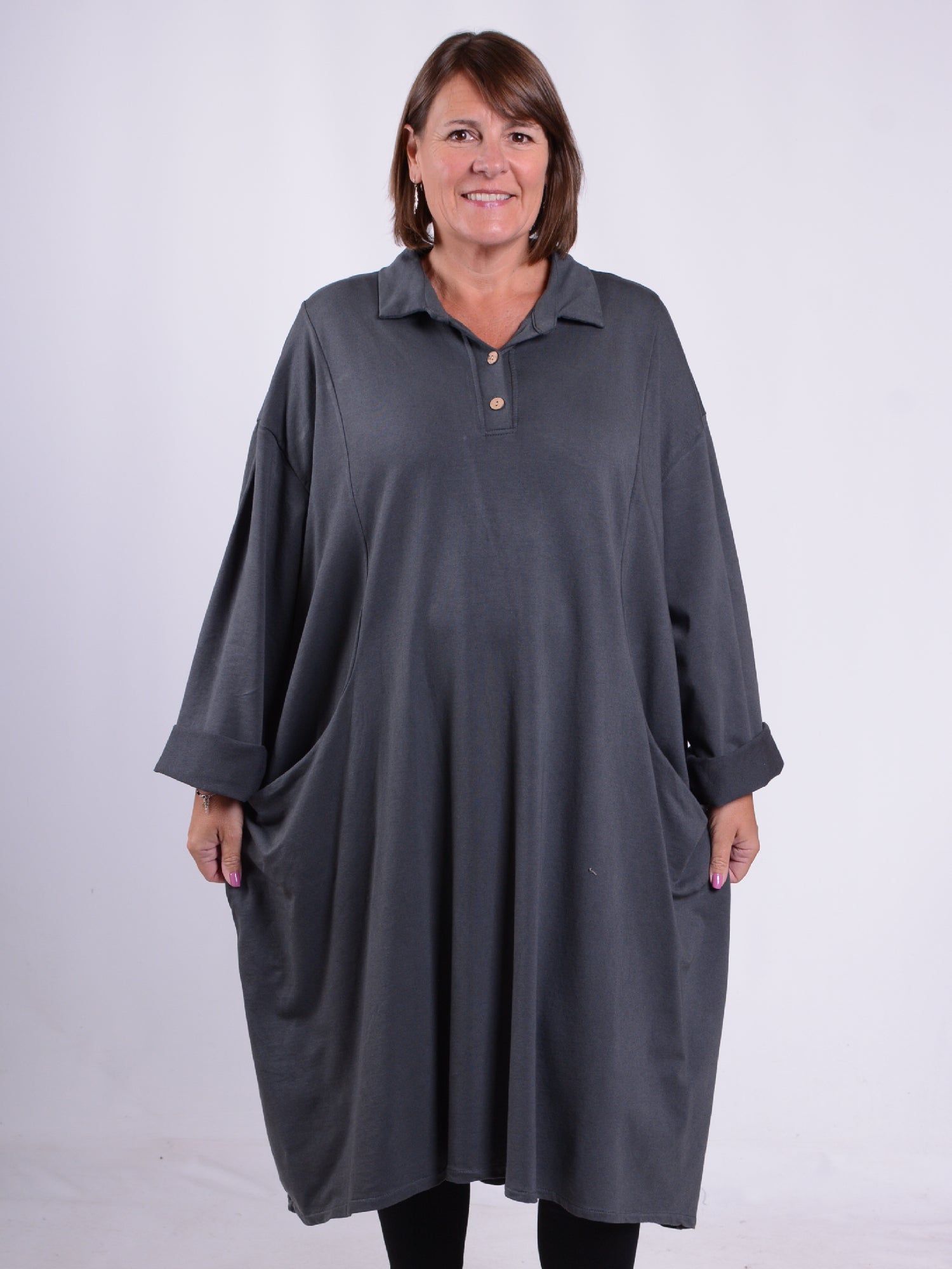 Lagenlook Shirt Dress With Pockets - 13152, Dresses, Pure Plus Clothing, Lagenlook Clothing, Plus Size Fashion, Over 50 Fashion