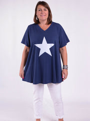 Basic Cotton Swing T Shirt  V Neck - 10520 STAR, Tops & Shirts, Pure Plus Clothing, Lagenlook Clothing, Plus Size Fashion, Over 50 Fashion