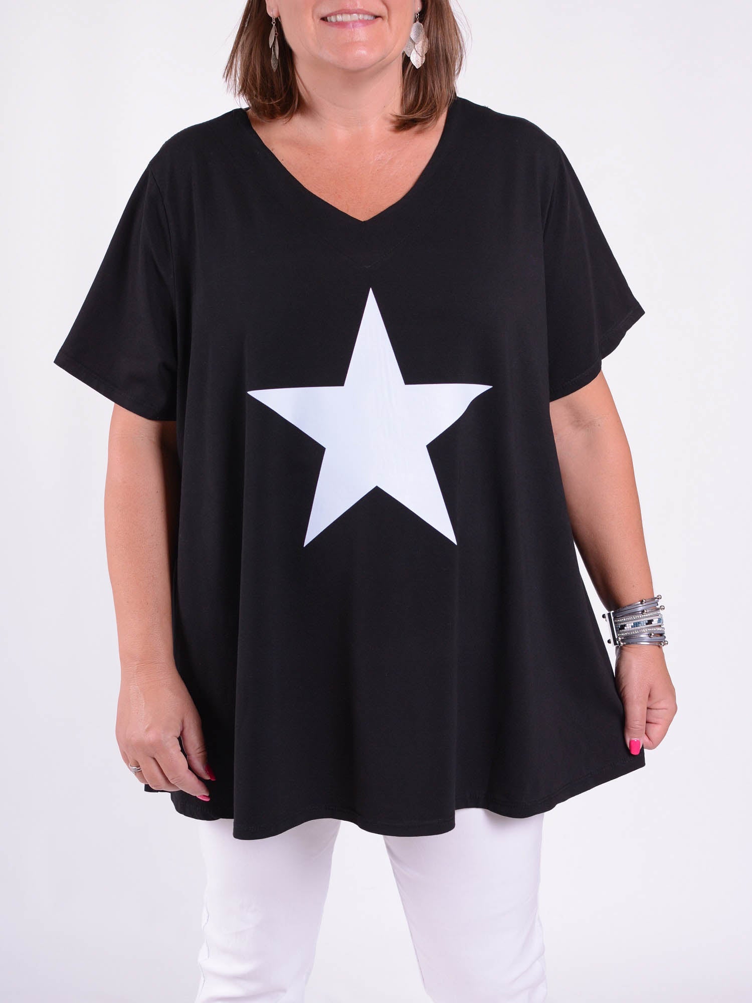 Basic Cotton Swing T Shirt  V Neck - 10520 STAR, Tops & Shirts, Pure Plus Clothing, Lagenlook Clothing, Plus Size Fashion, Over 50 Fashion