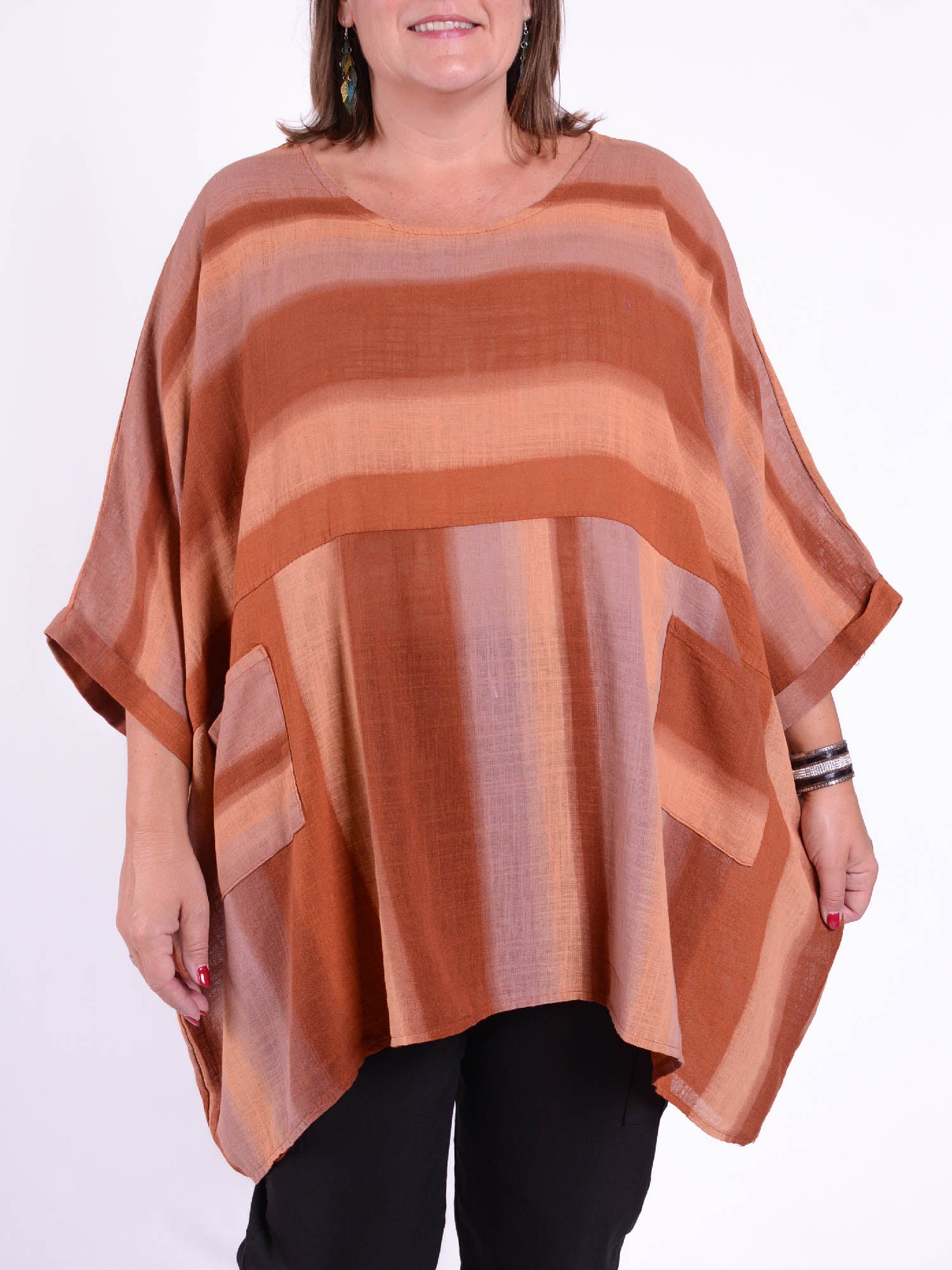 Lagenlook Oversized Cotton Striped Tunic -10077 STRIPE, Tops & Shirts, Pure Plus Clothing, Lagenlook Clothing, Plus Size Fashion, Over 50 Fashion