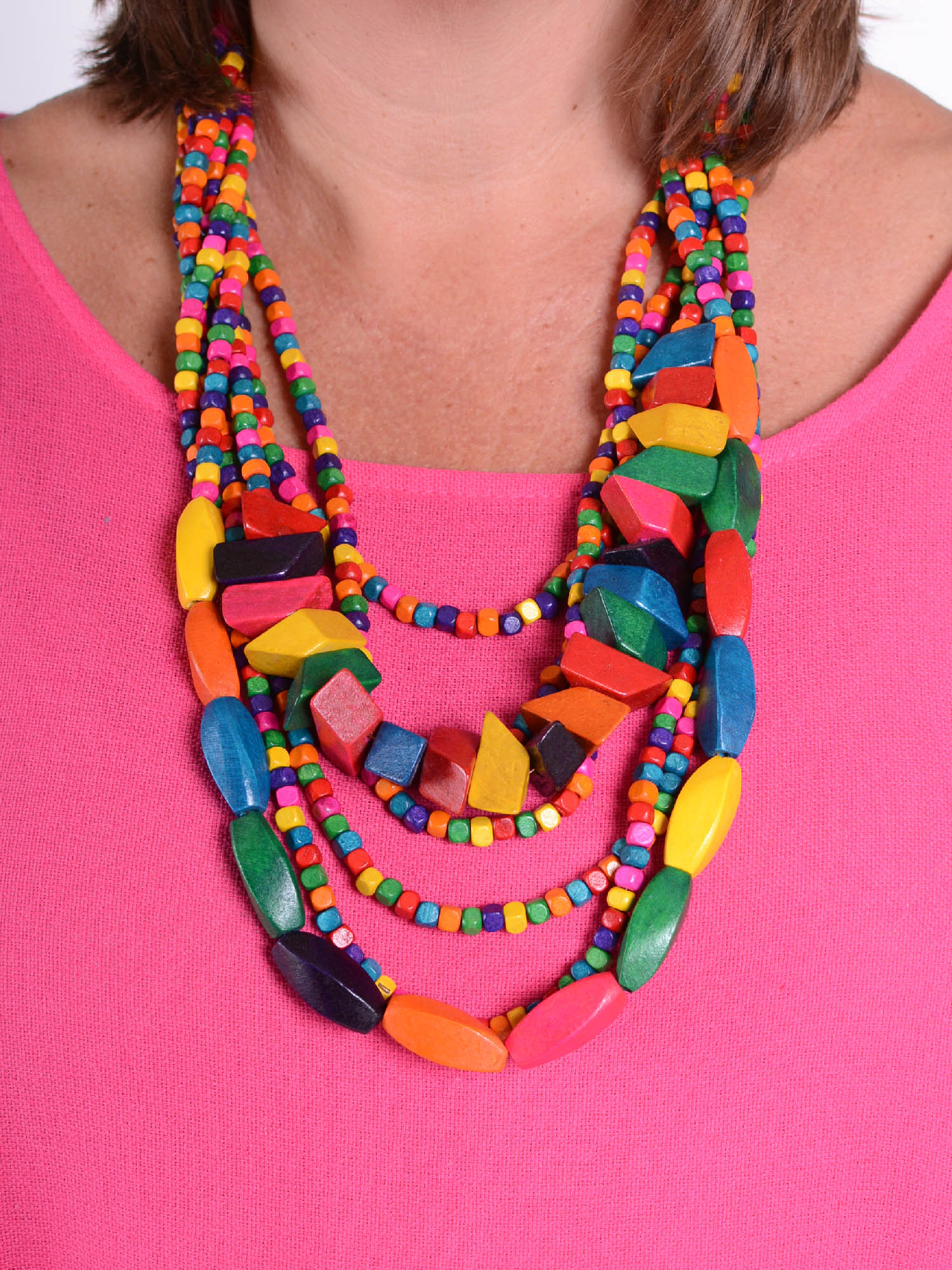 Lagenlook Quirky Wooden Multi strand necklace - 67731, Necklaces & Pendants, Pure Plus Clothing, Lagenlook Clothing, Plus Size Fashion, Over 50 Fashion