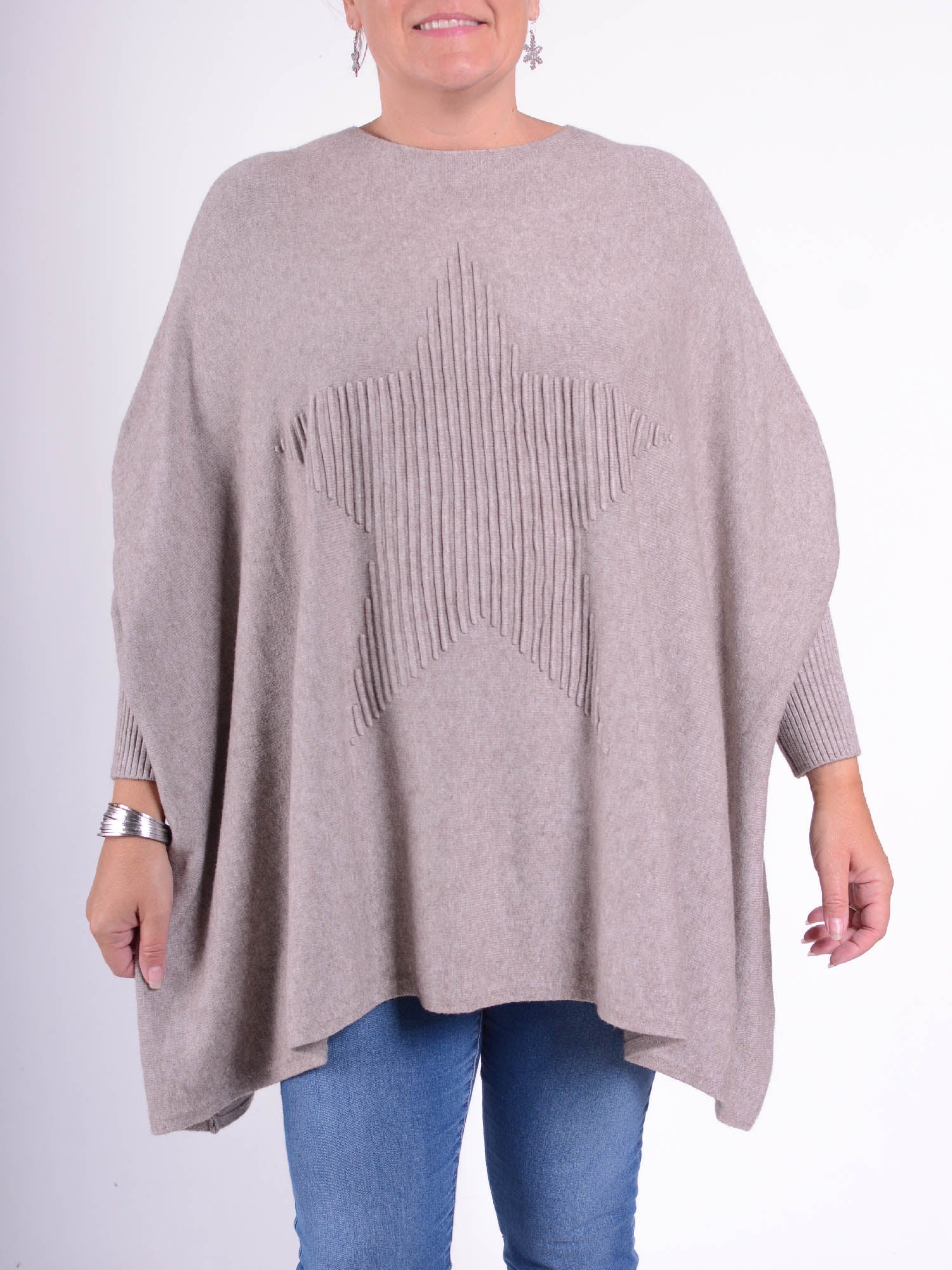 Soft Knit Batwing Sleeve Jumper with Star design - 3600, Jumpers & Cardigans, Pure Plus Clothing, Lagenlook Clothing, Plus Size Fashion, Over 50 Fashion