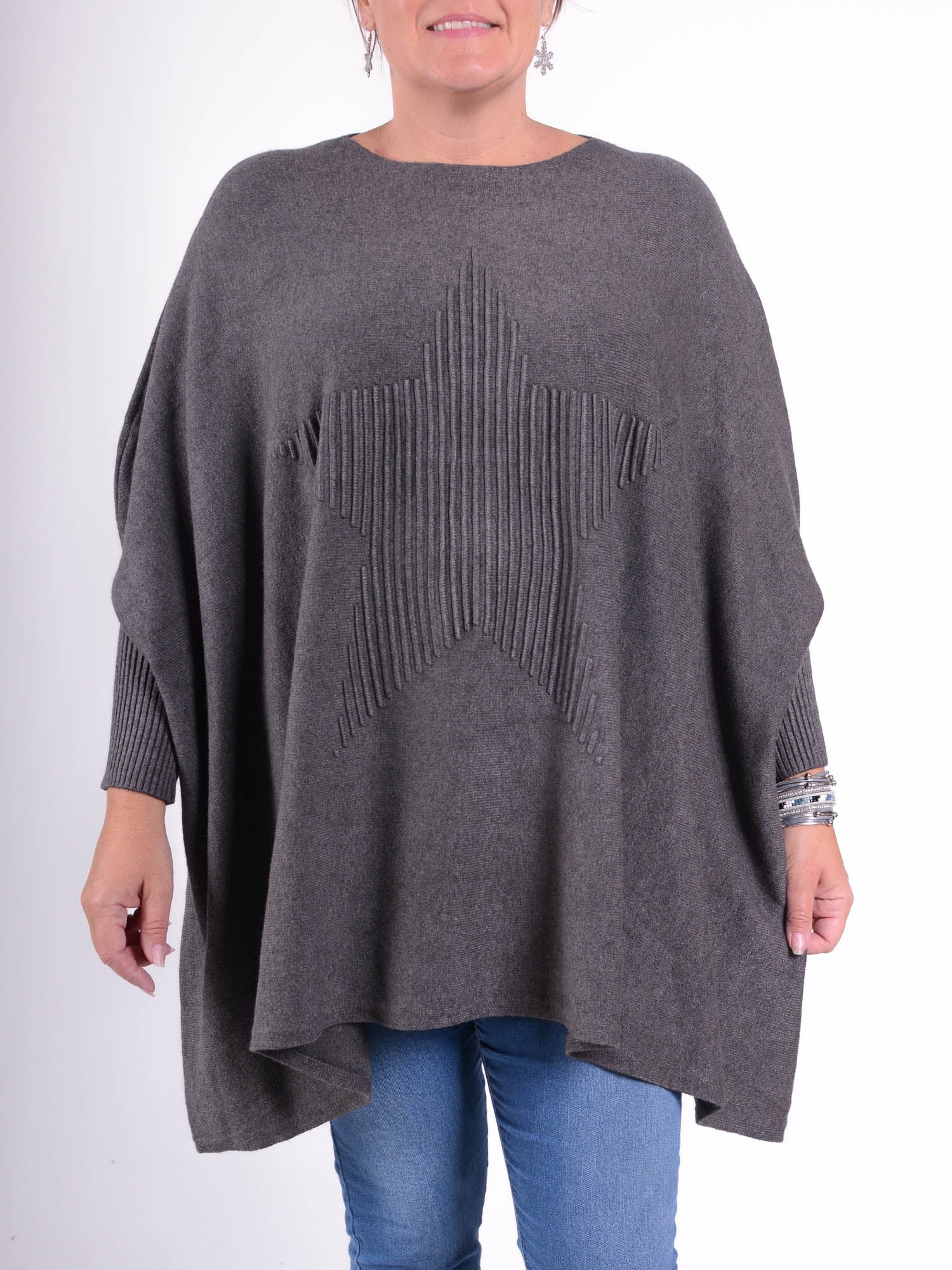 Soft Knit Batwing Sleeve Jumper with Star design - 3600, Jumpers & Cardigans, Pure Plus Clothing, Lagenlook Clothing, Plus Size Fashion, Over 50 Fashion