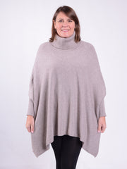 Soft Knit Batwing Sleeve Poncho Jumper Polo Neck  -2692, , Pure Plus Clothing, Lagenlook Clothing, Plus Size Fashion, Over 50 Fashion