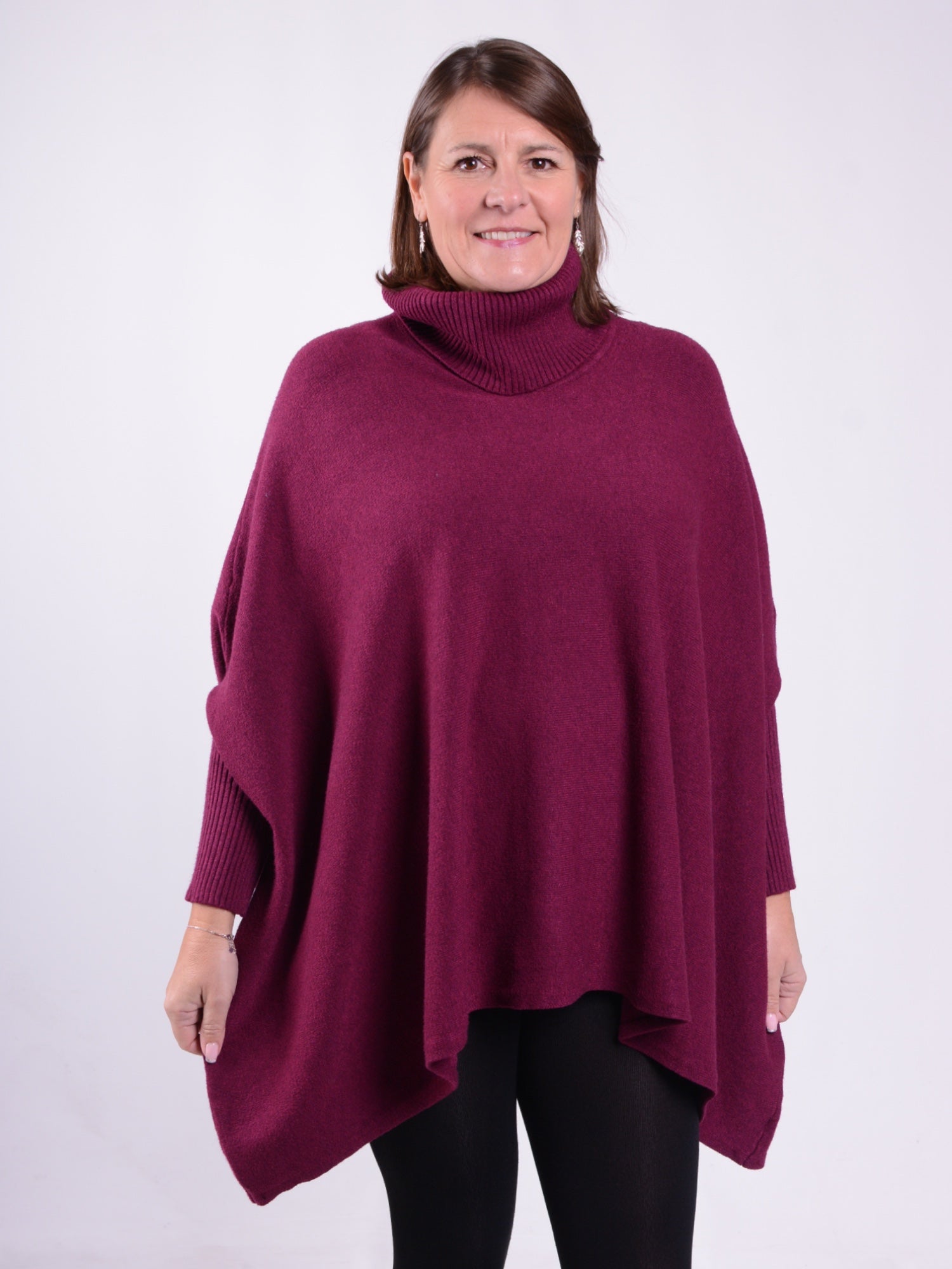 Soft Knit Batwing Sleeve Poncho Jumper Polo Neck  -2692, , Pure Plus Clothing, Lagenlook Clothing, Plus Size Fashion, Over 50 Fashion