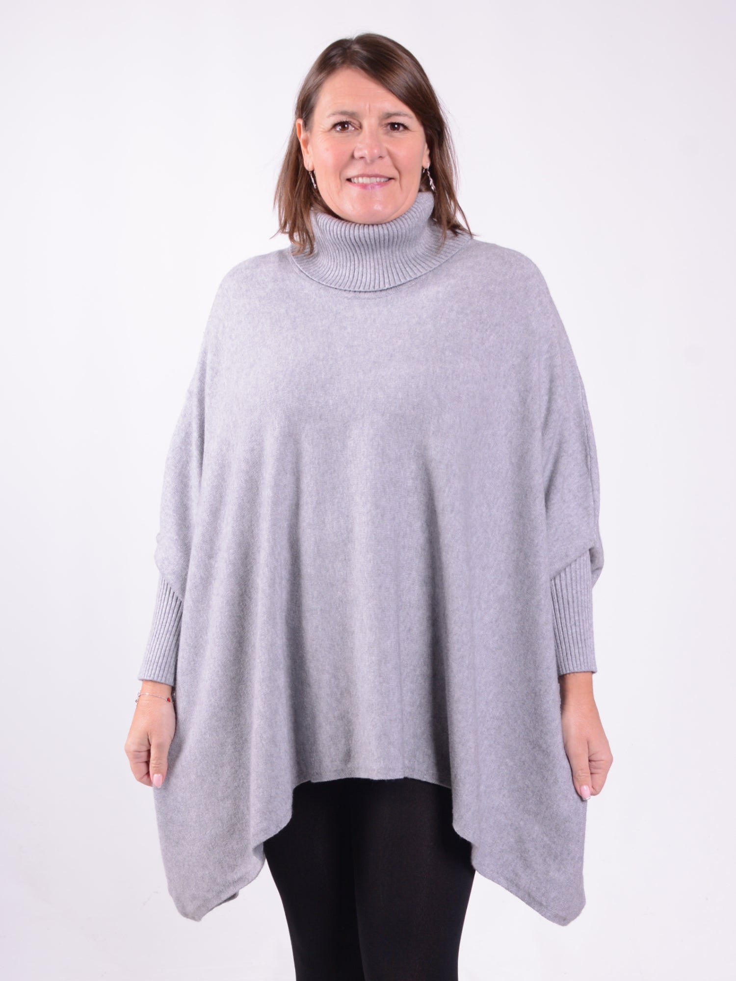 Soft Knit Batwing Sleeve Poncho Jumper Polo Neck  -2692, , Pure Plus Clothing, Lagenlook Clothing, Plus Size Fashion, Over 50 Fashion