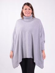 Soft Knit Batwing Sleeve Poncho Jumper Polo Neck  -2692, , Pure Plus Clothing, Lagenlook Clothing, Plus Size Fashion, Over 50 Fashion